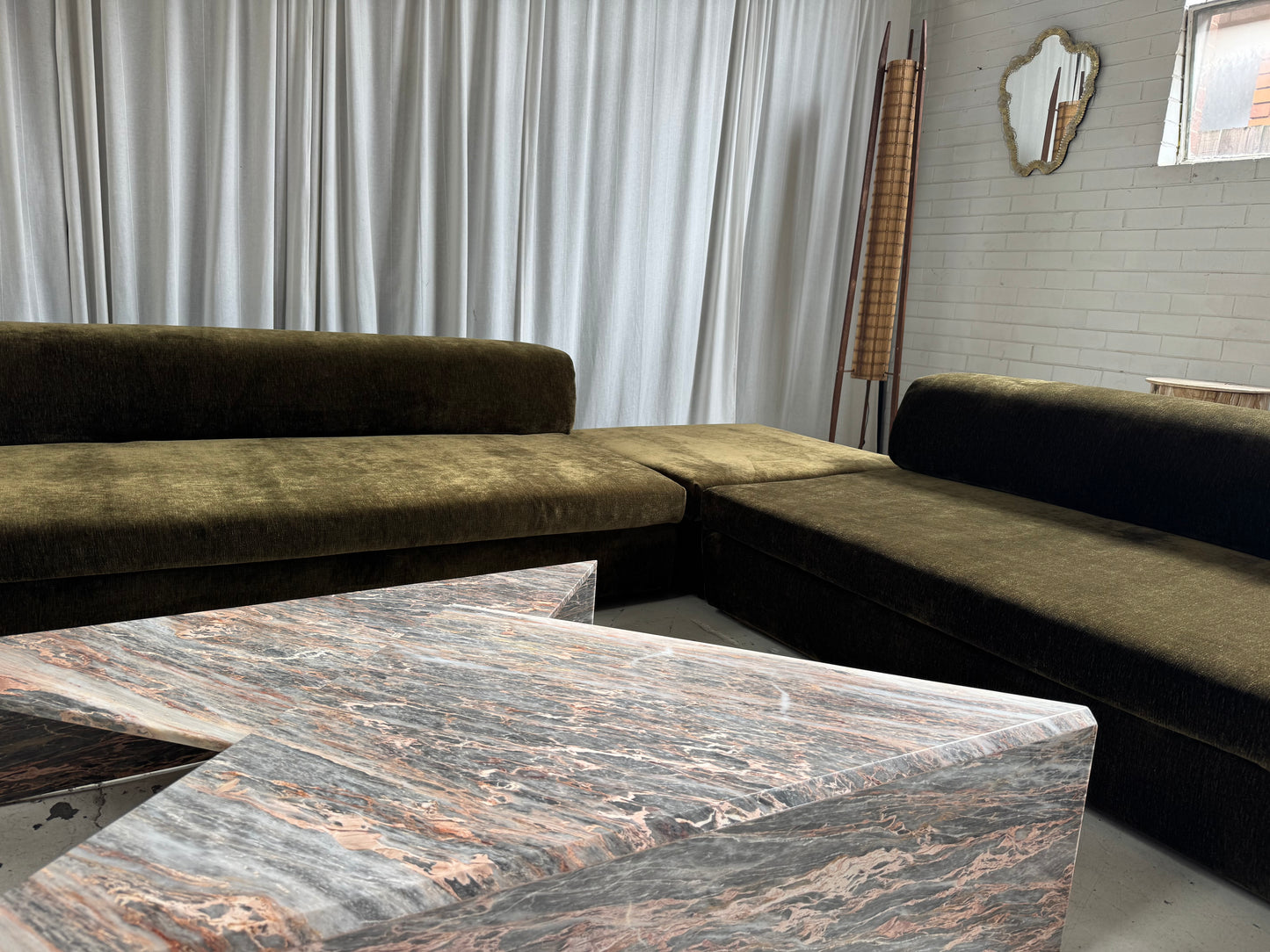 Two Piece Sculptural Marble Triangle Coffee Table Set