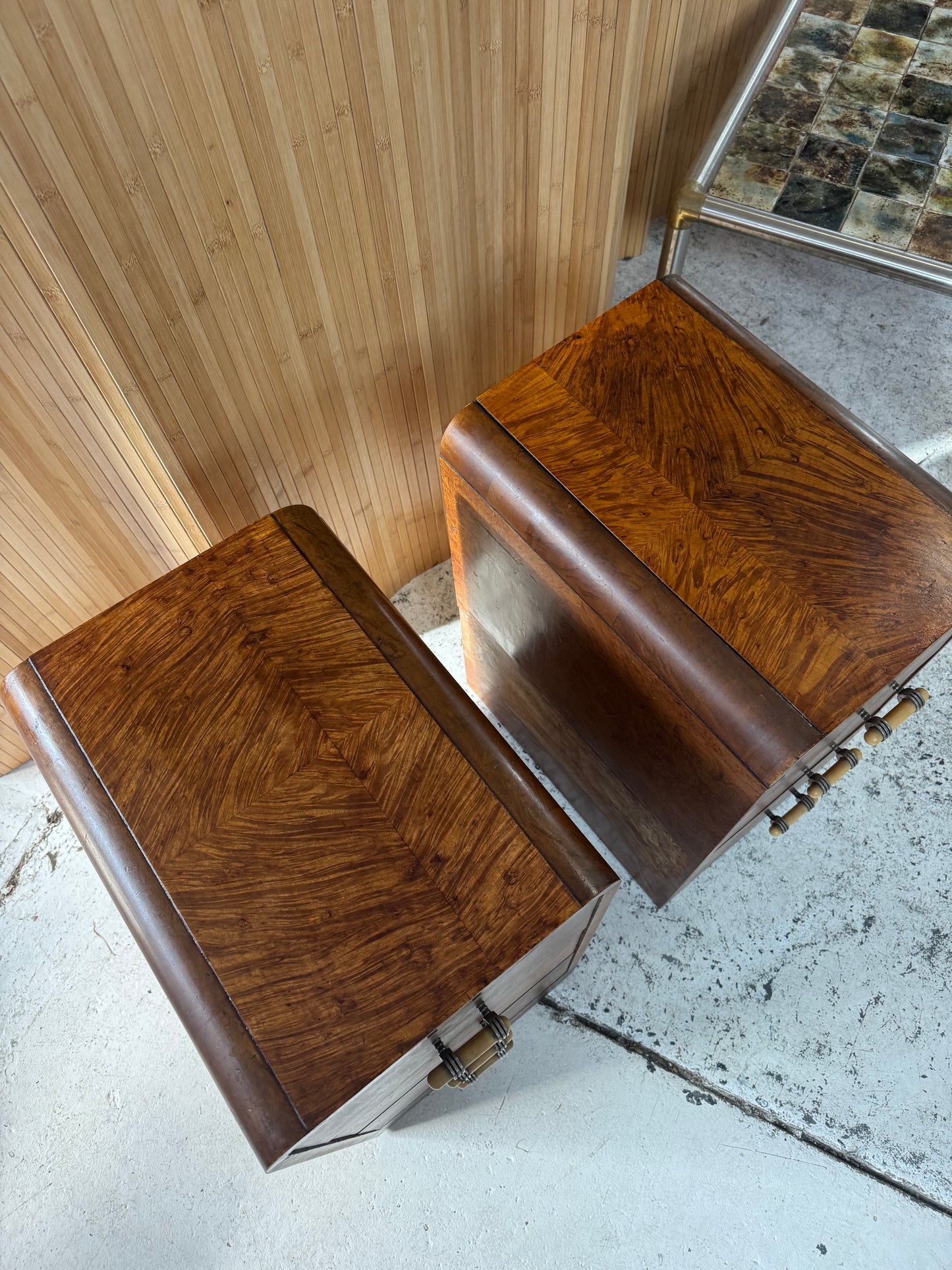 Vintage Burl Wood Bedside Tables - Pair