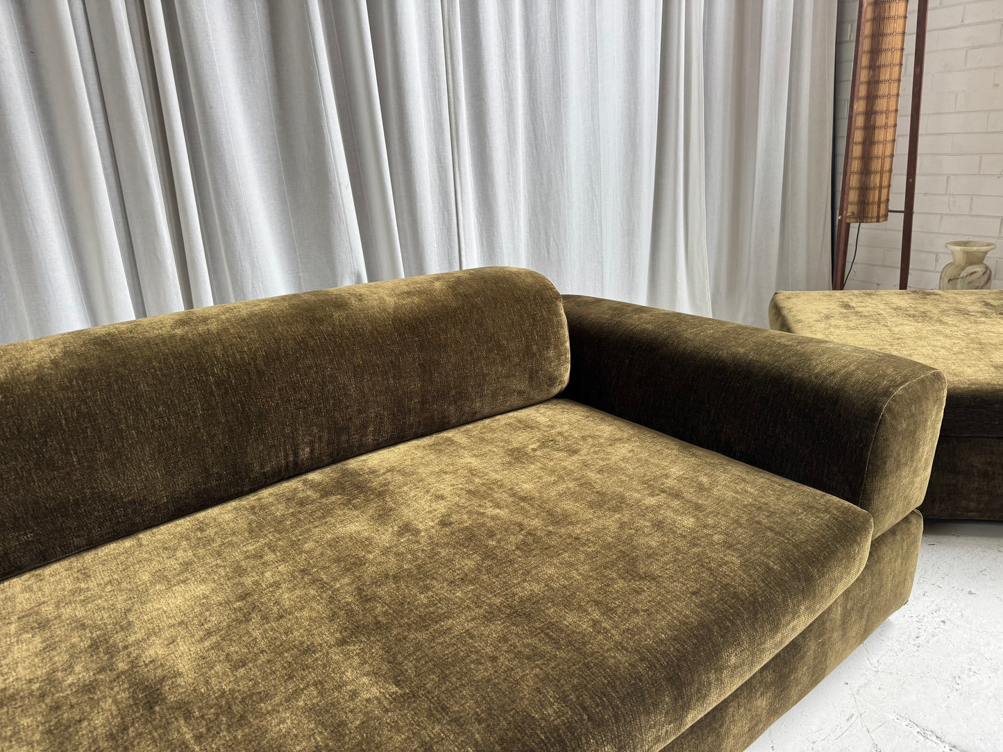Custom Large Modular Sofa - Bark Velvet