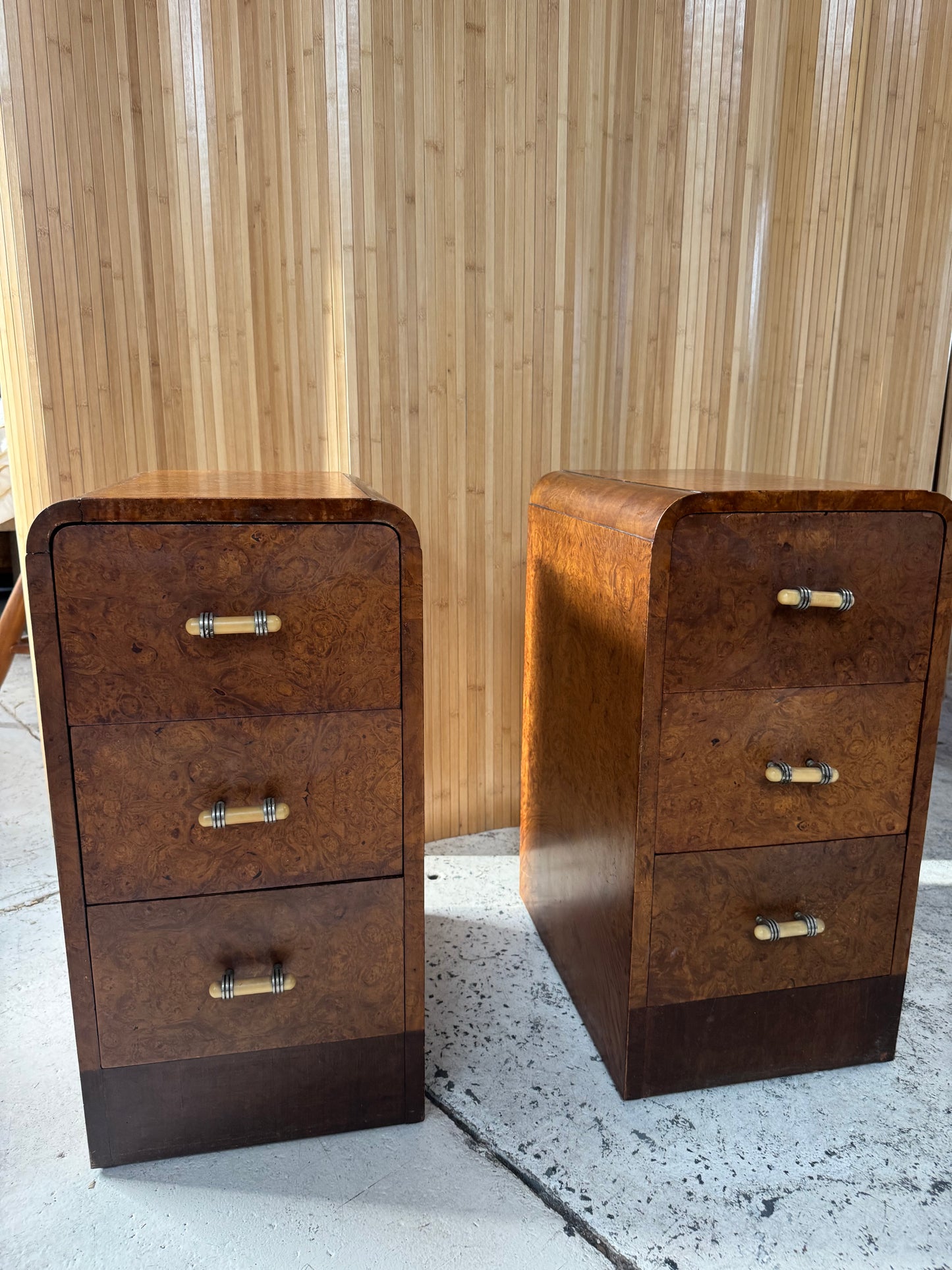 Vintage Burl Wood Bedside Tables - Pair