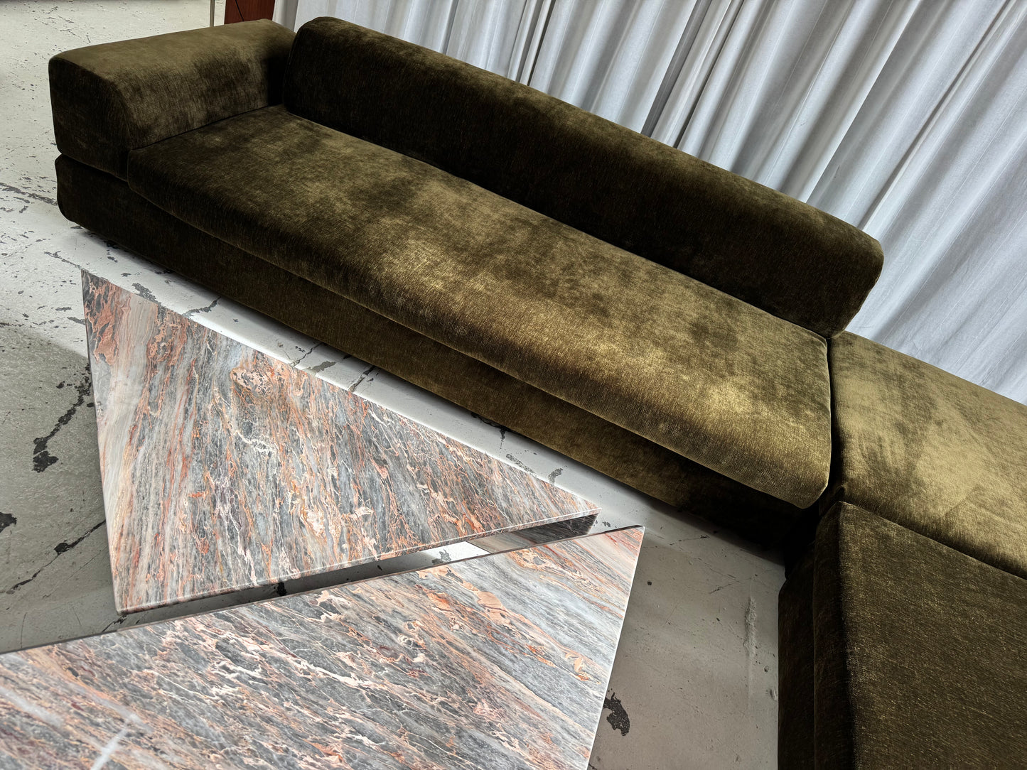 Custom Large Modular Sofa - Bark Velvet