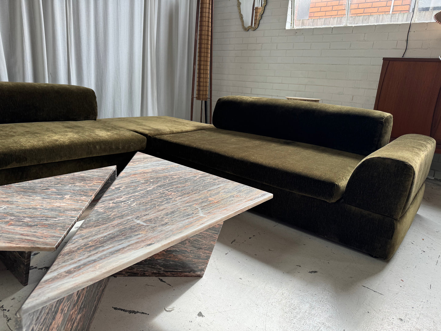 Custom Large Modular Sofa - Bark Velvet