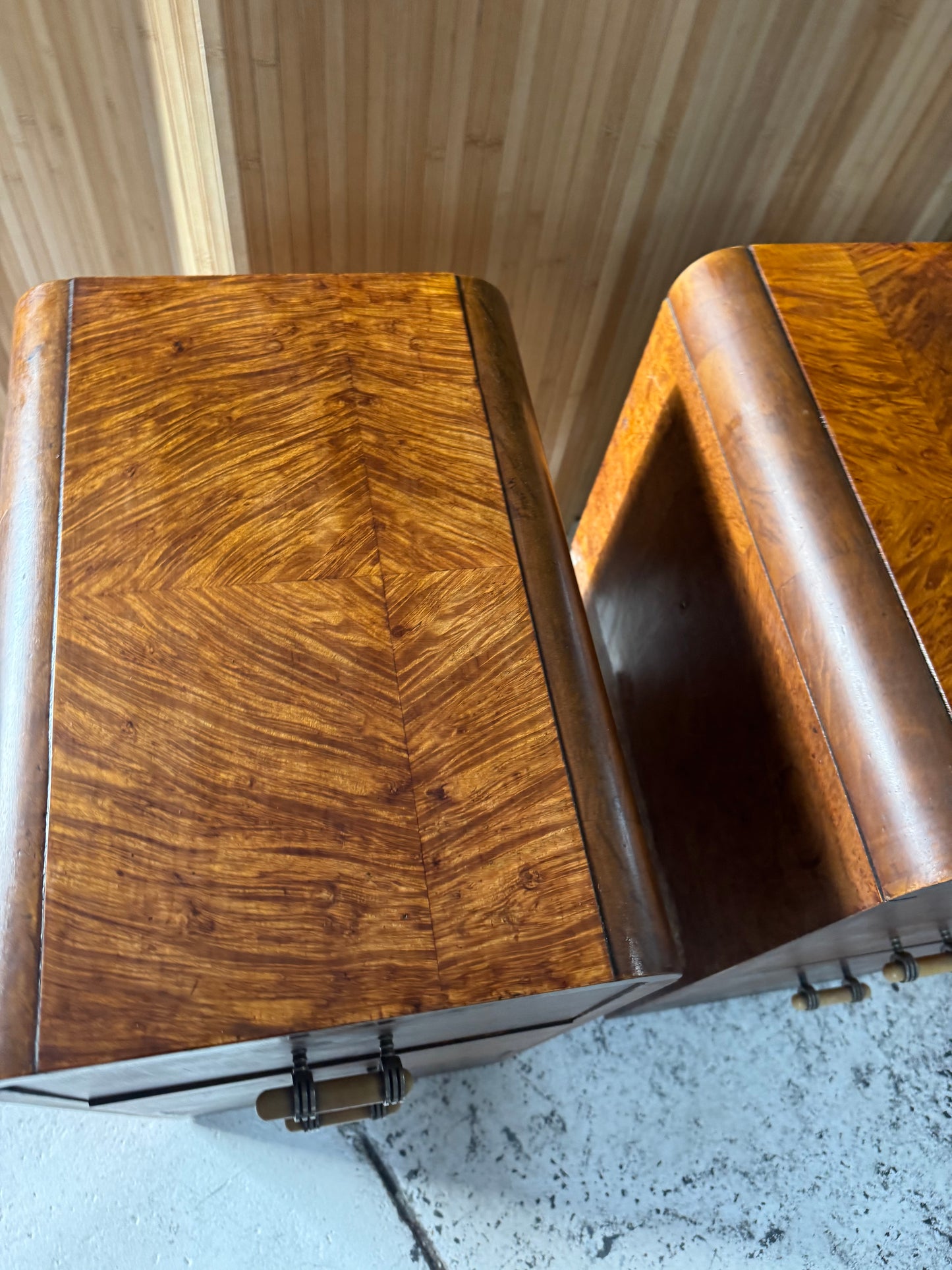 Vintage Burl Wood Bedside Tables - Pair