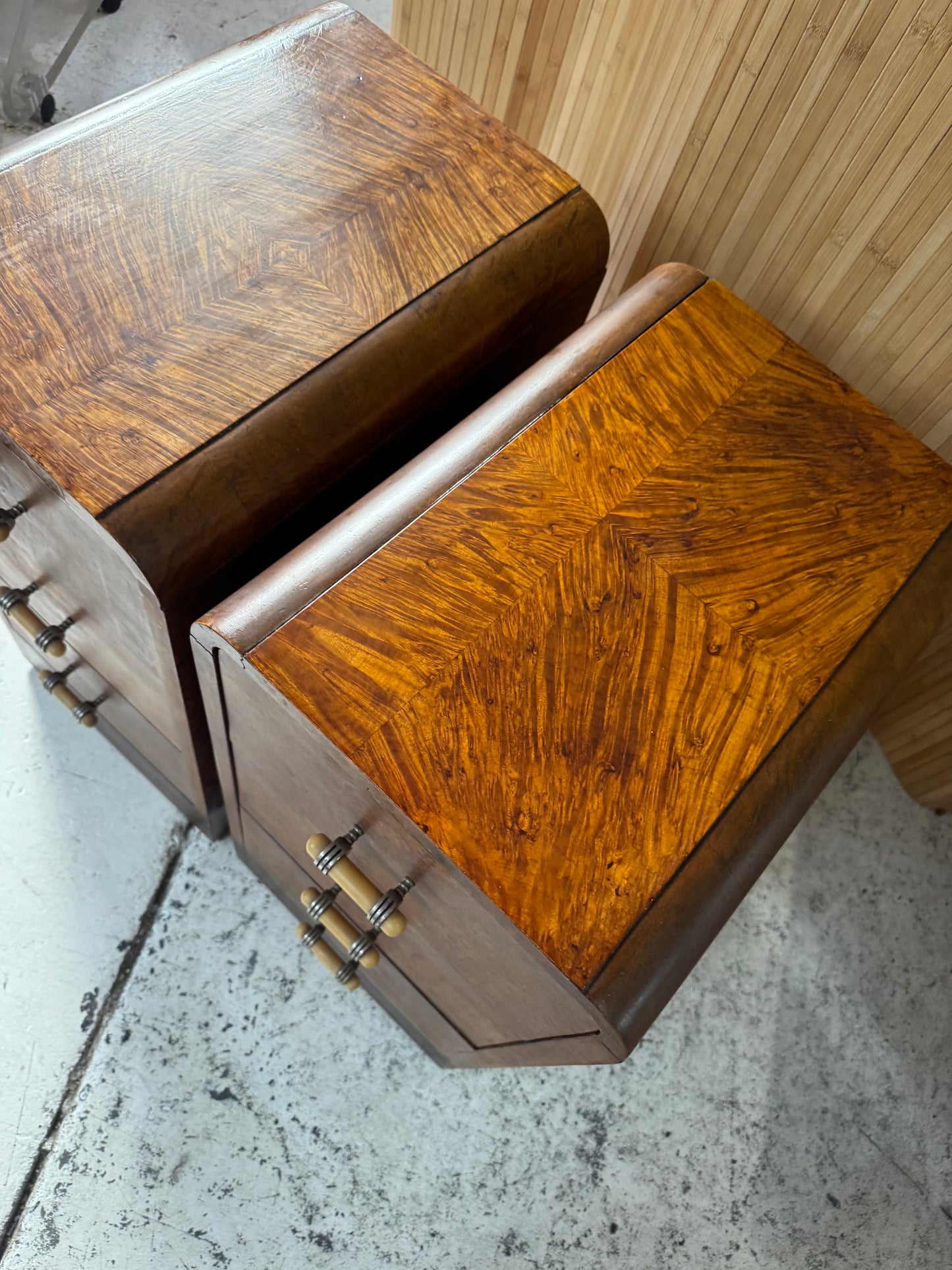Vintage Burl Wood Bedside Tables - Pair