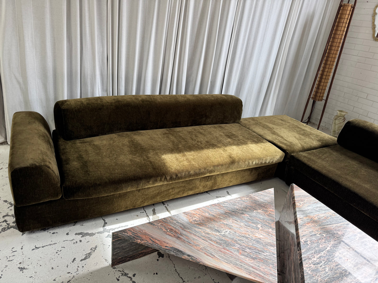 Custom Large Modular Sofa - Bark Velvet