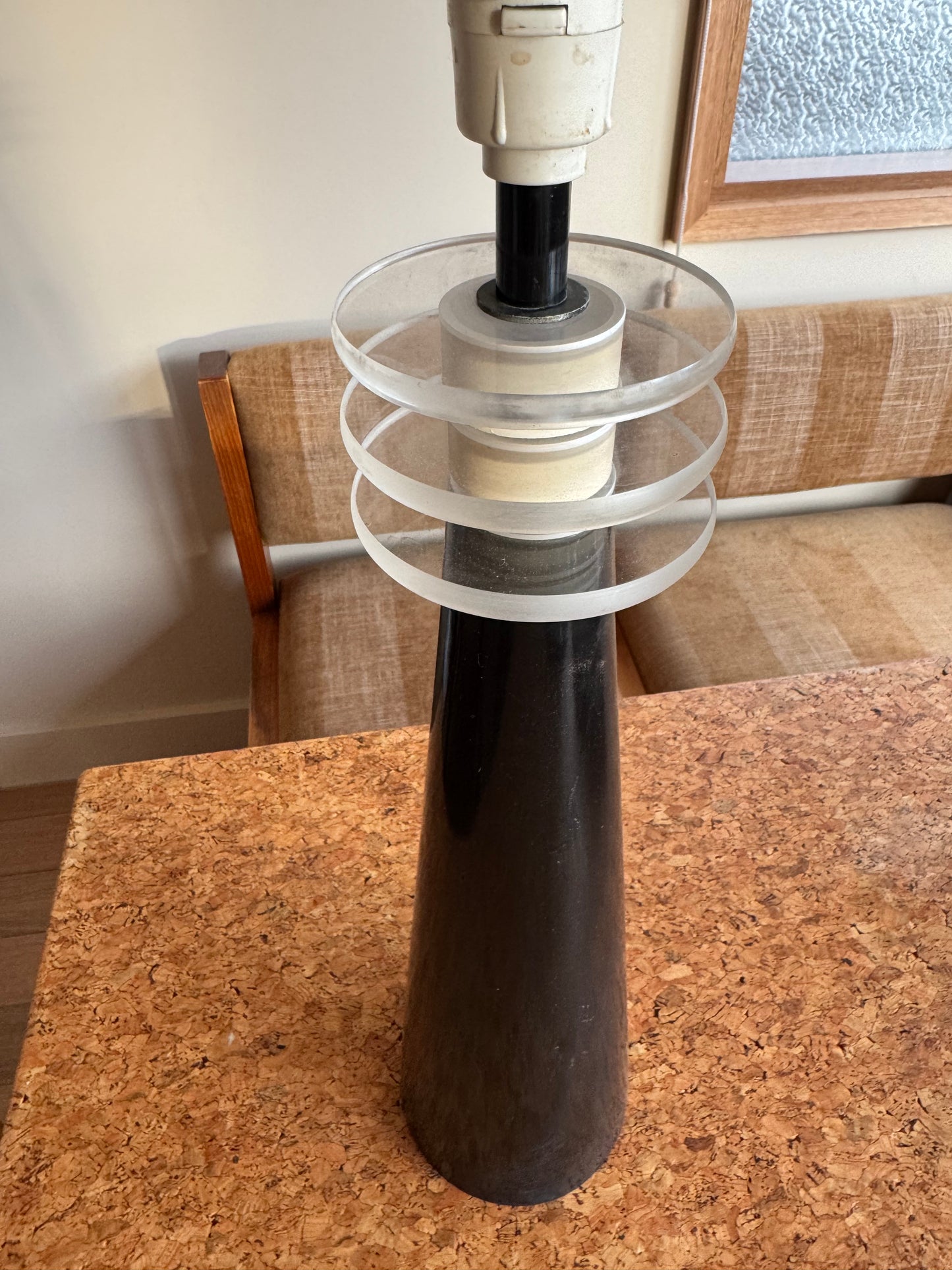 Vintage Lucite Black Ceramic Lamp