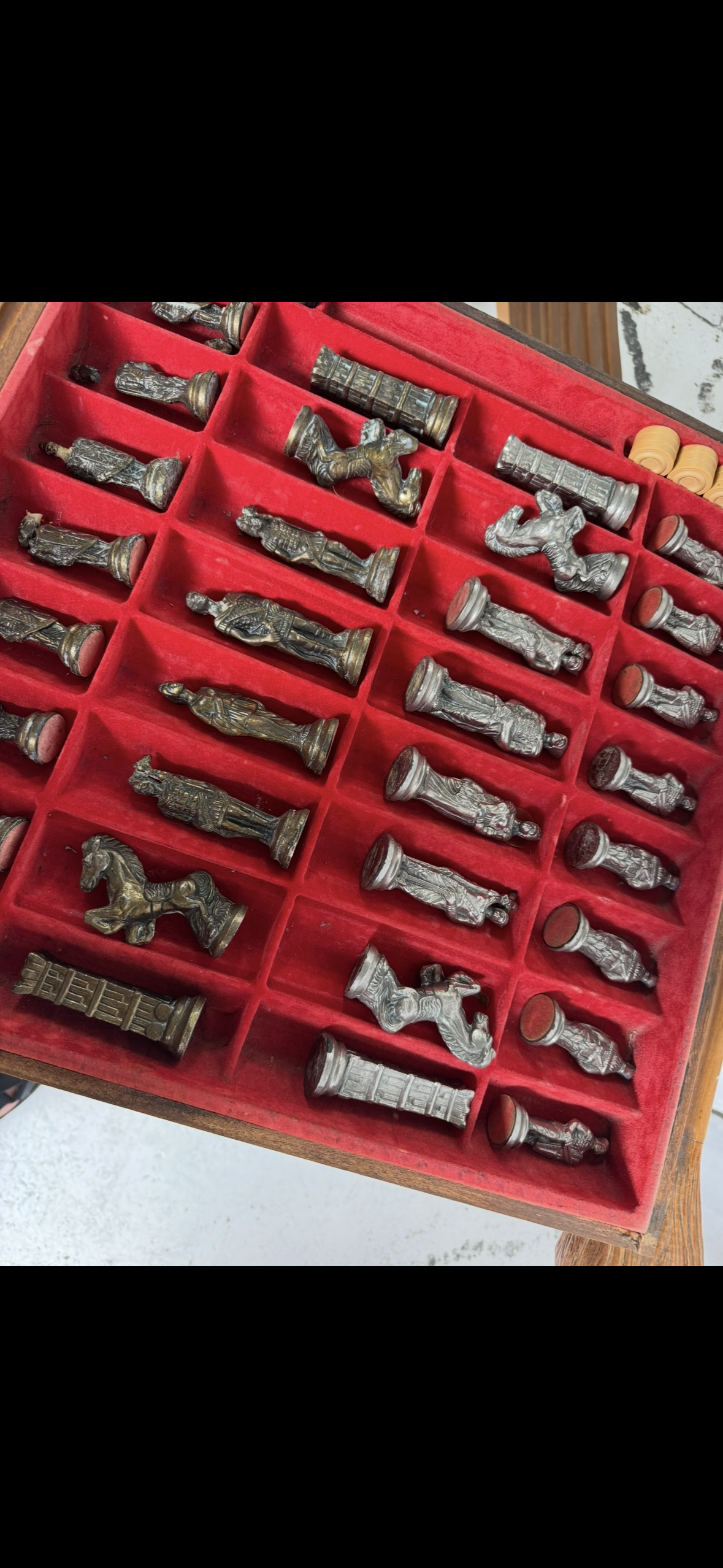 Vintage Savonarola Lion Head Folding Chess Table/Chairs Set