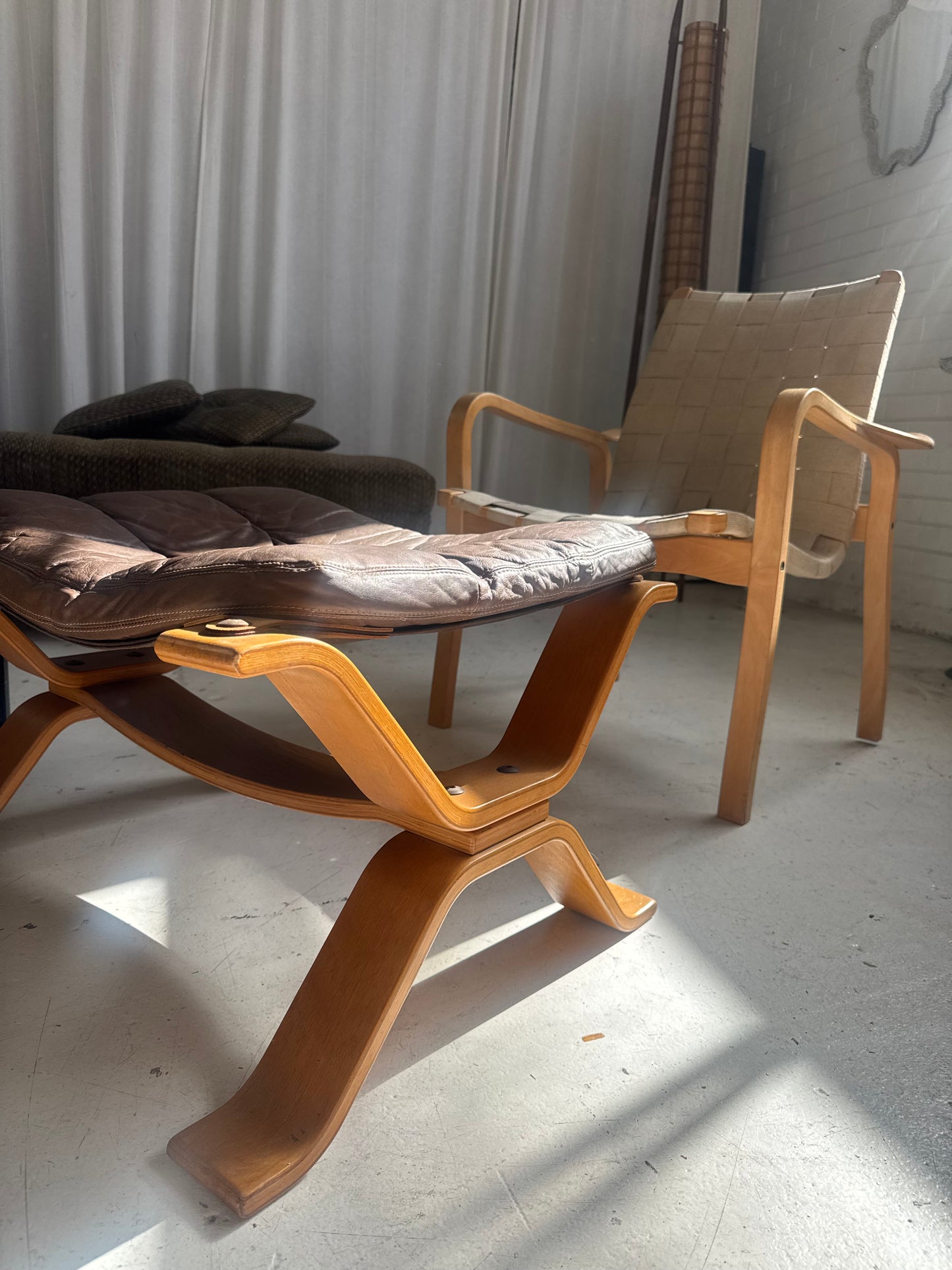 Mid Century Leather Ottoman