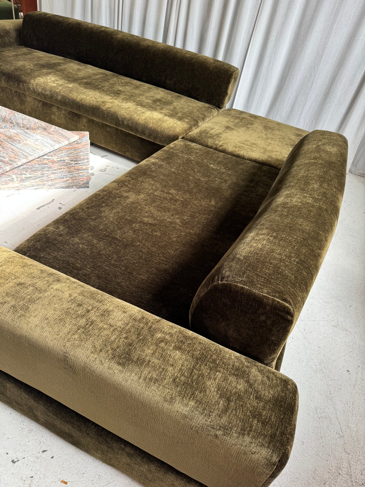 Custom Large Modular Sofa - Bark Velvet