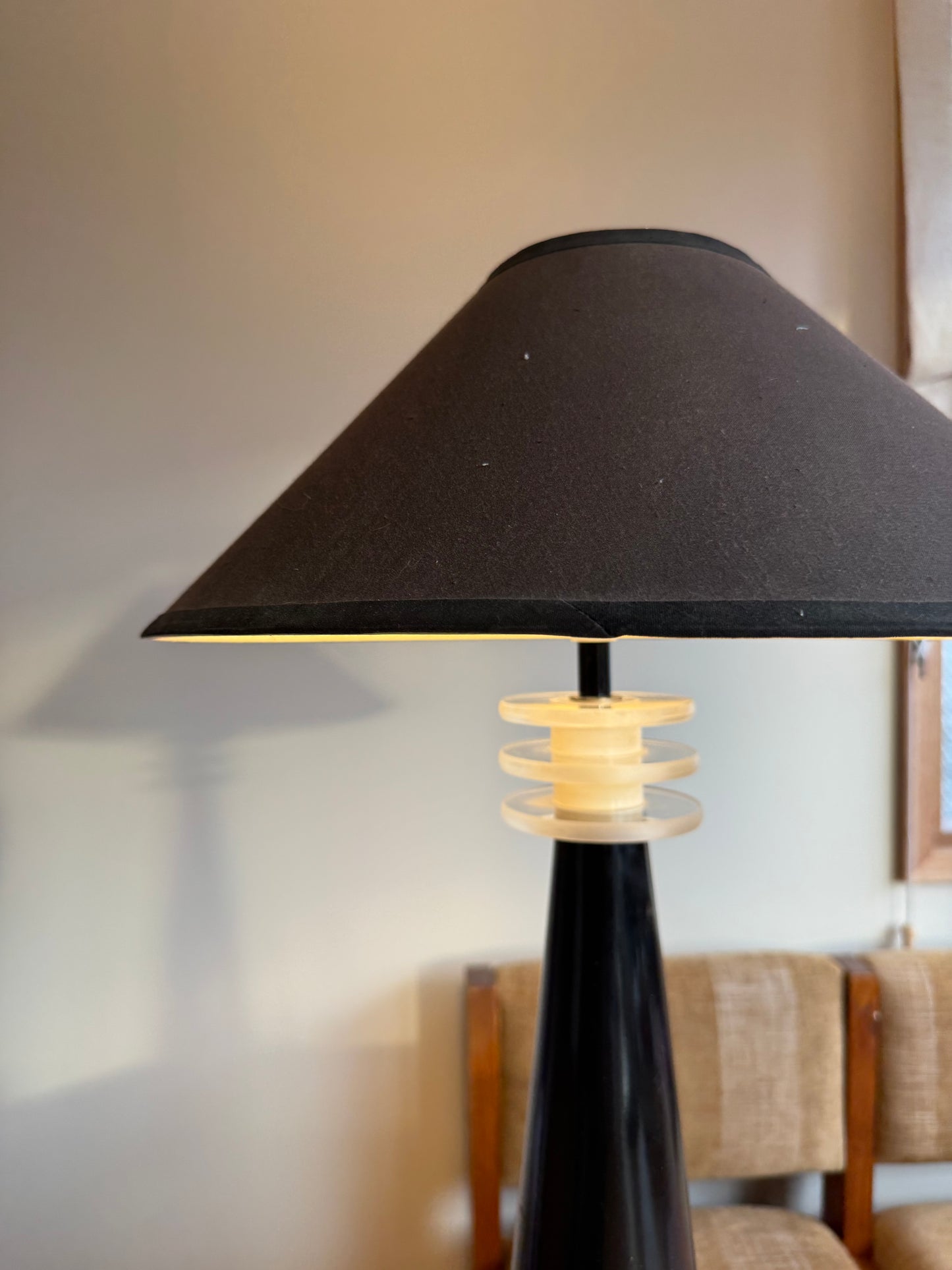 Vintage Lucite Black Ceramic Lamp