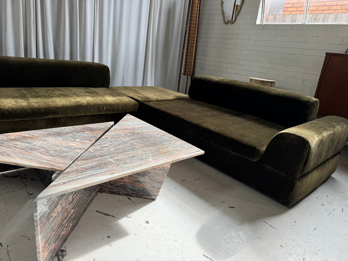 Custom Large Modular Sofa - Bark Velvet