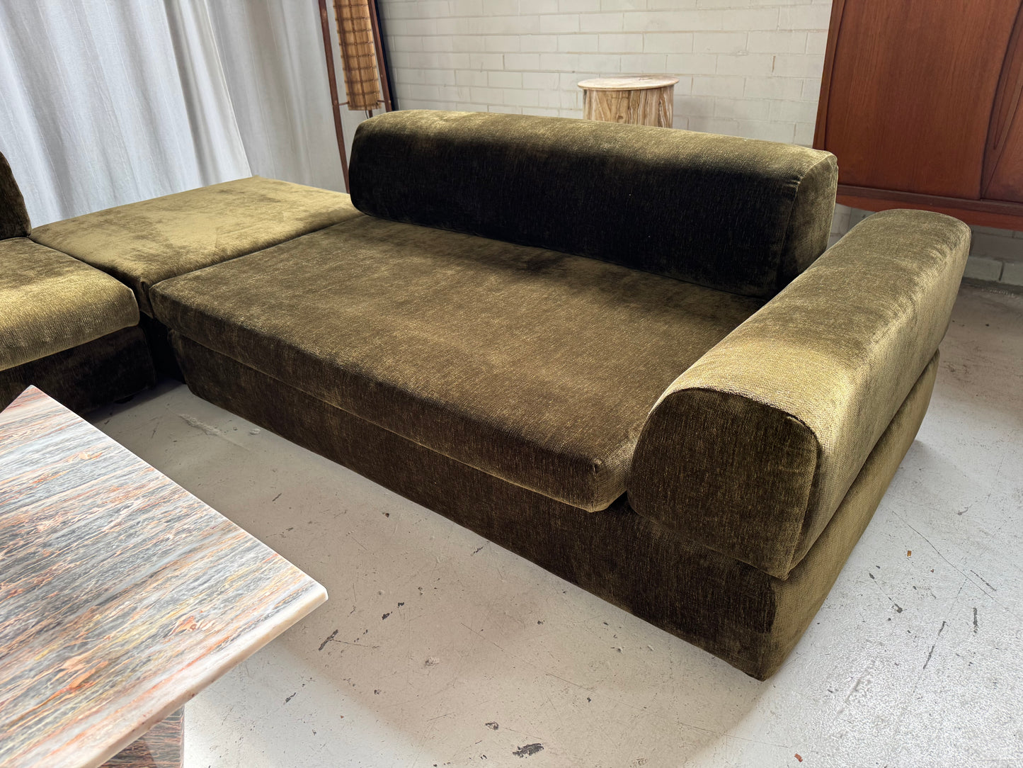 Custom Large Modular Sofa - Bark Velvet