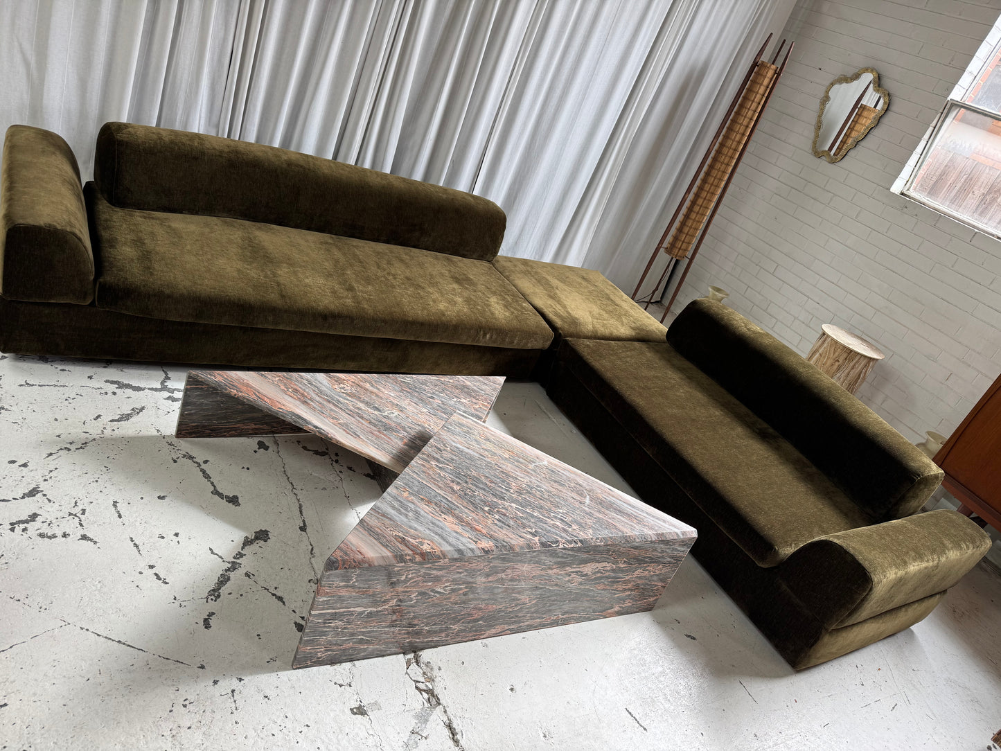 Two Piece Sculptural Marble Triangle Coffee Table Set