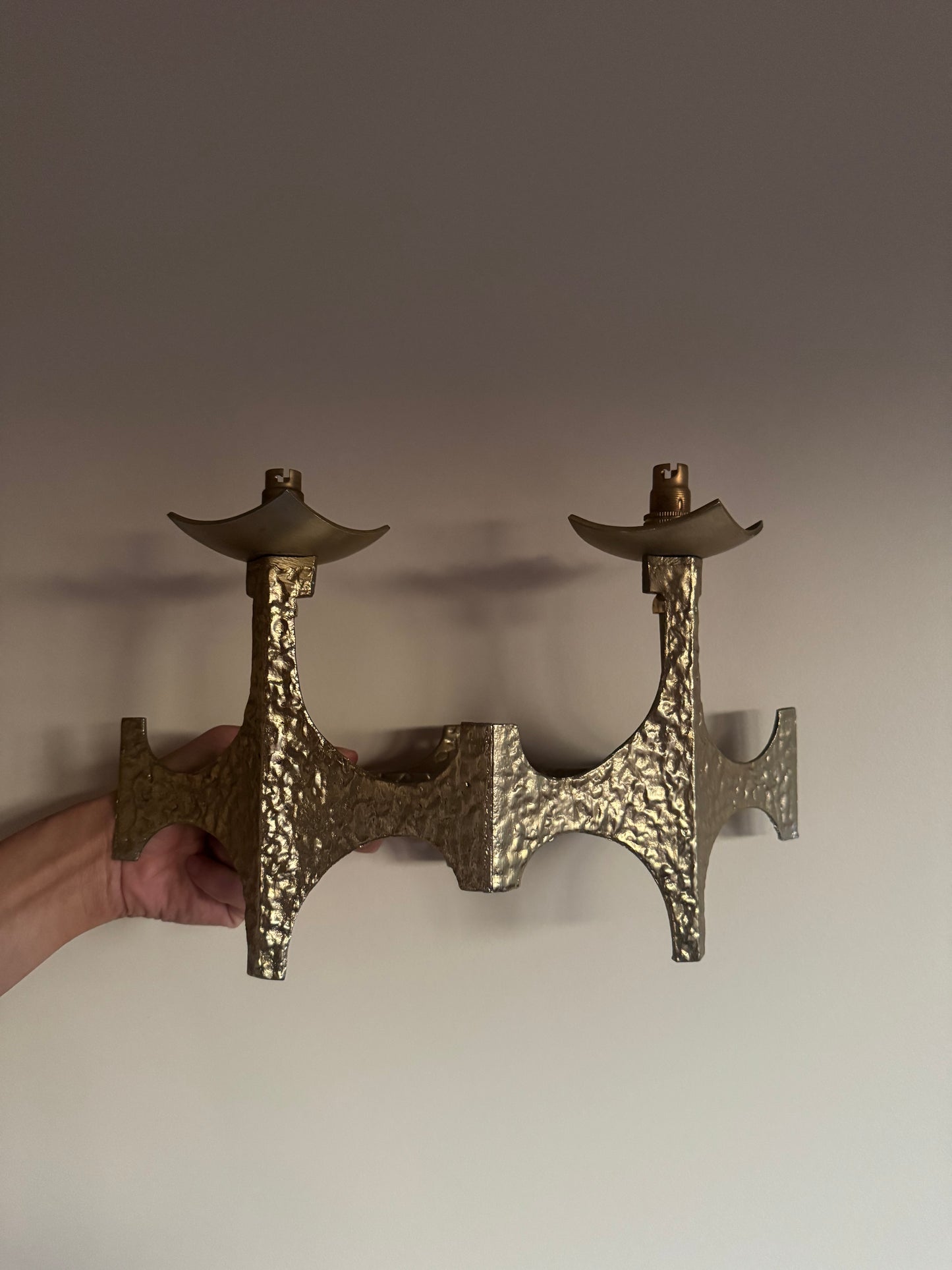 Brutalist Brass Sconces by Moe Bridge