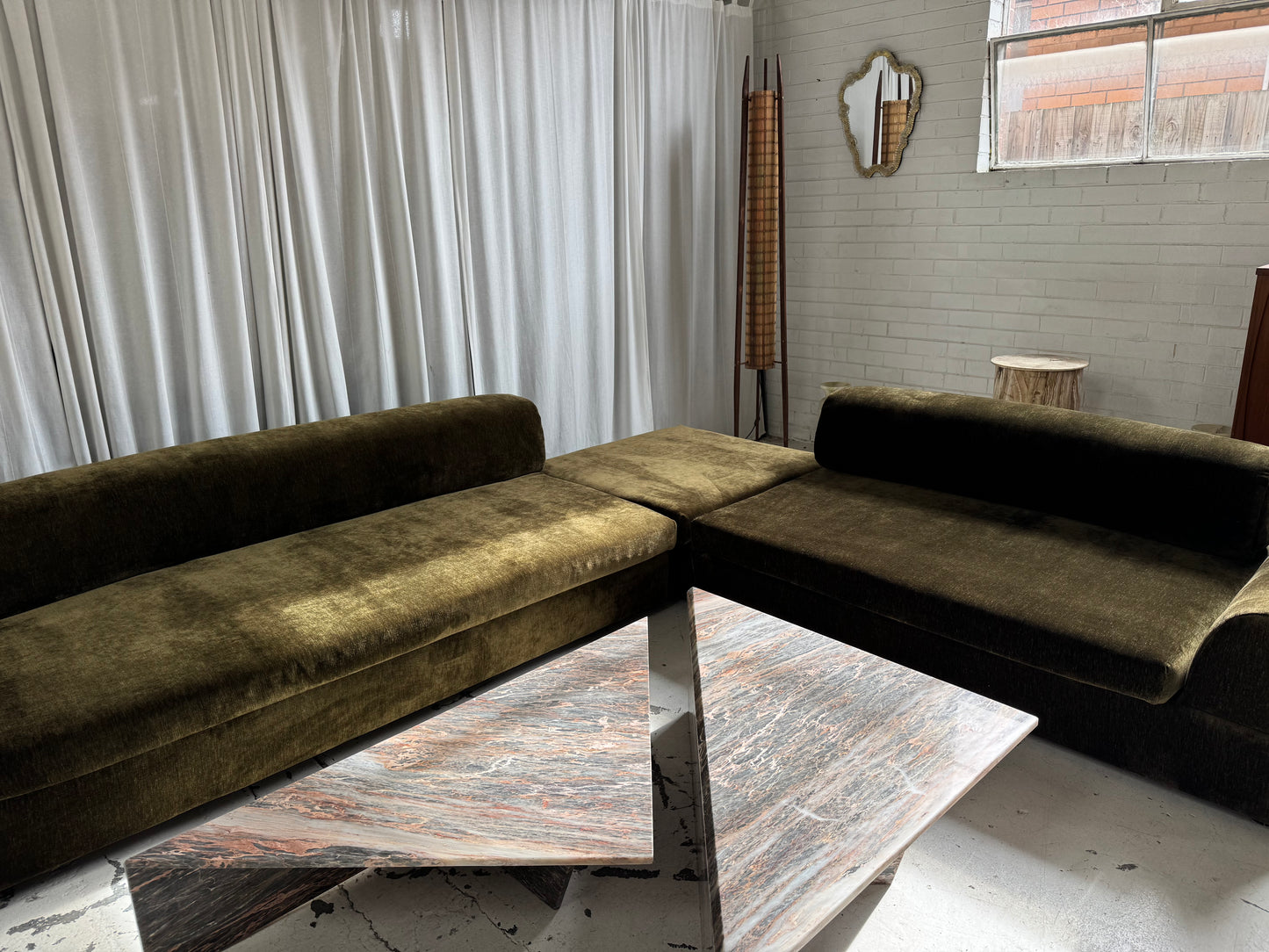 Two Piece Sculptural Marble Triangle Coffee Table Set