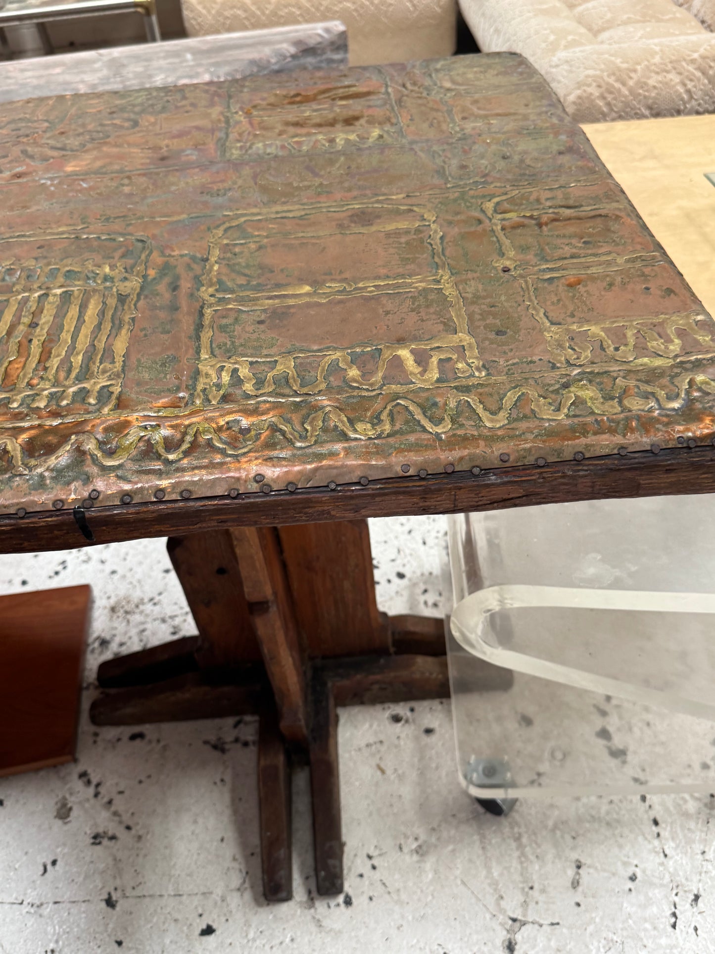 Vintage Copper & Brass Brutalist Table