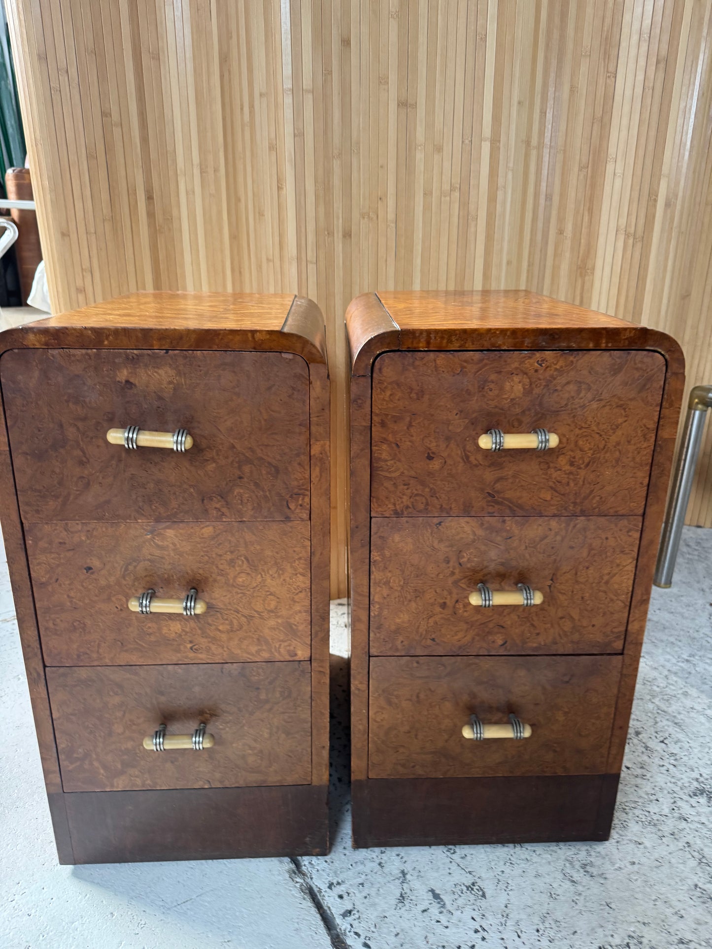 Vintage Burl Wood Bedside Tables - Pair