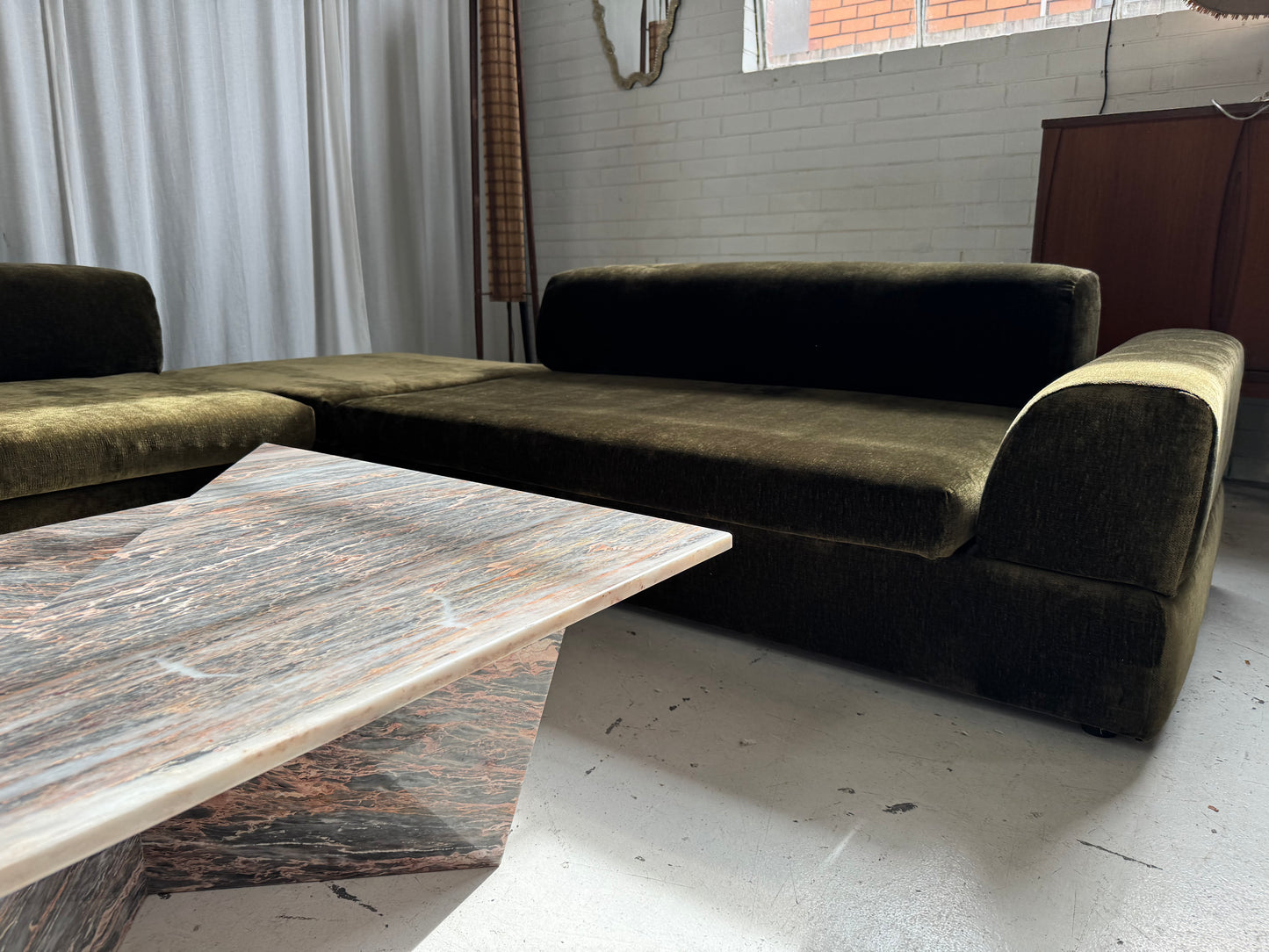 Custom Large Modular Sofa - Bark Velvet