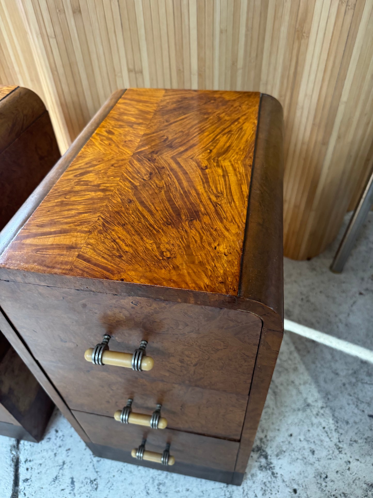 Vintage Burl Wood Bedside Tables - Pair