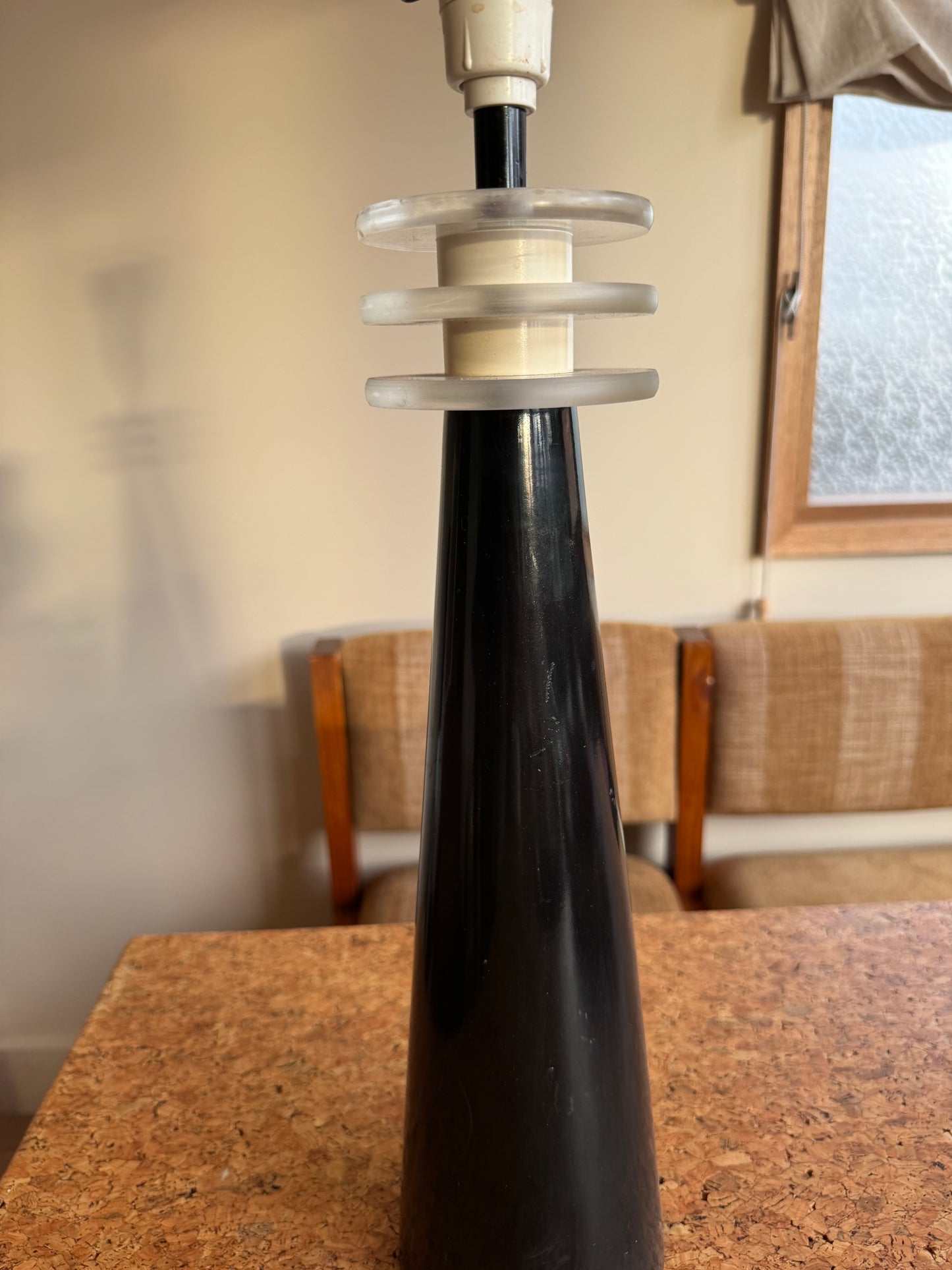 Vintage Lucite Black Ceramic Lamp