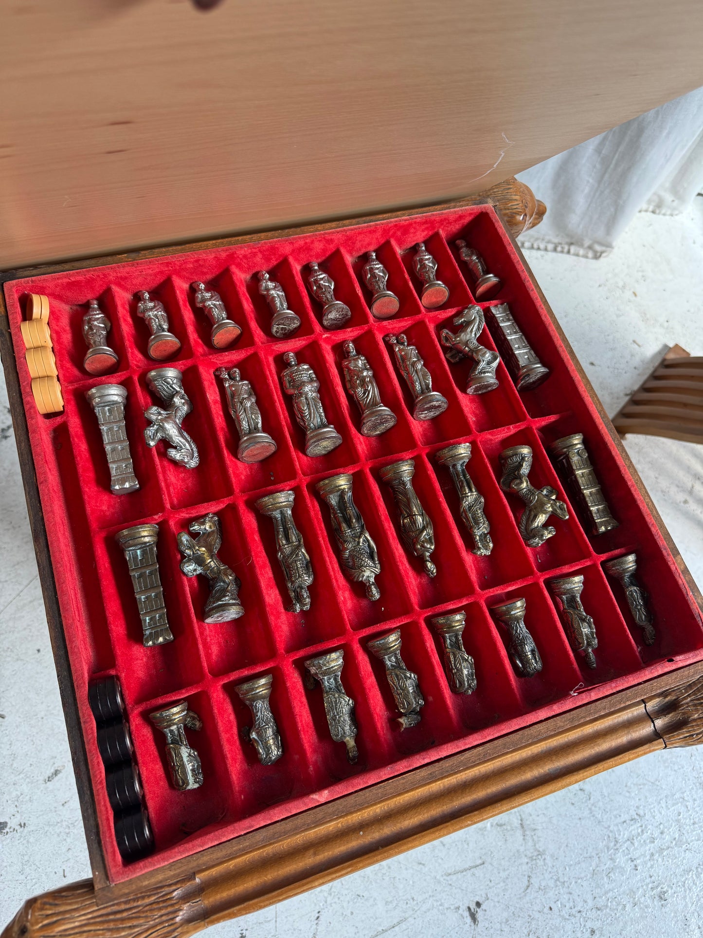 Vintage Savonarola Lion Head Folding Chess Table/Chairs Set