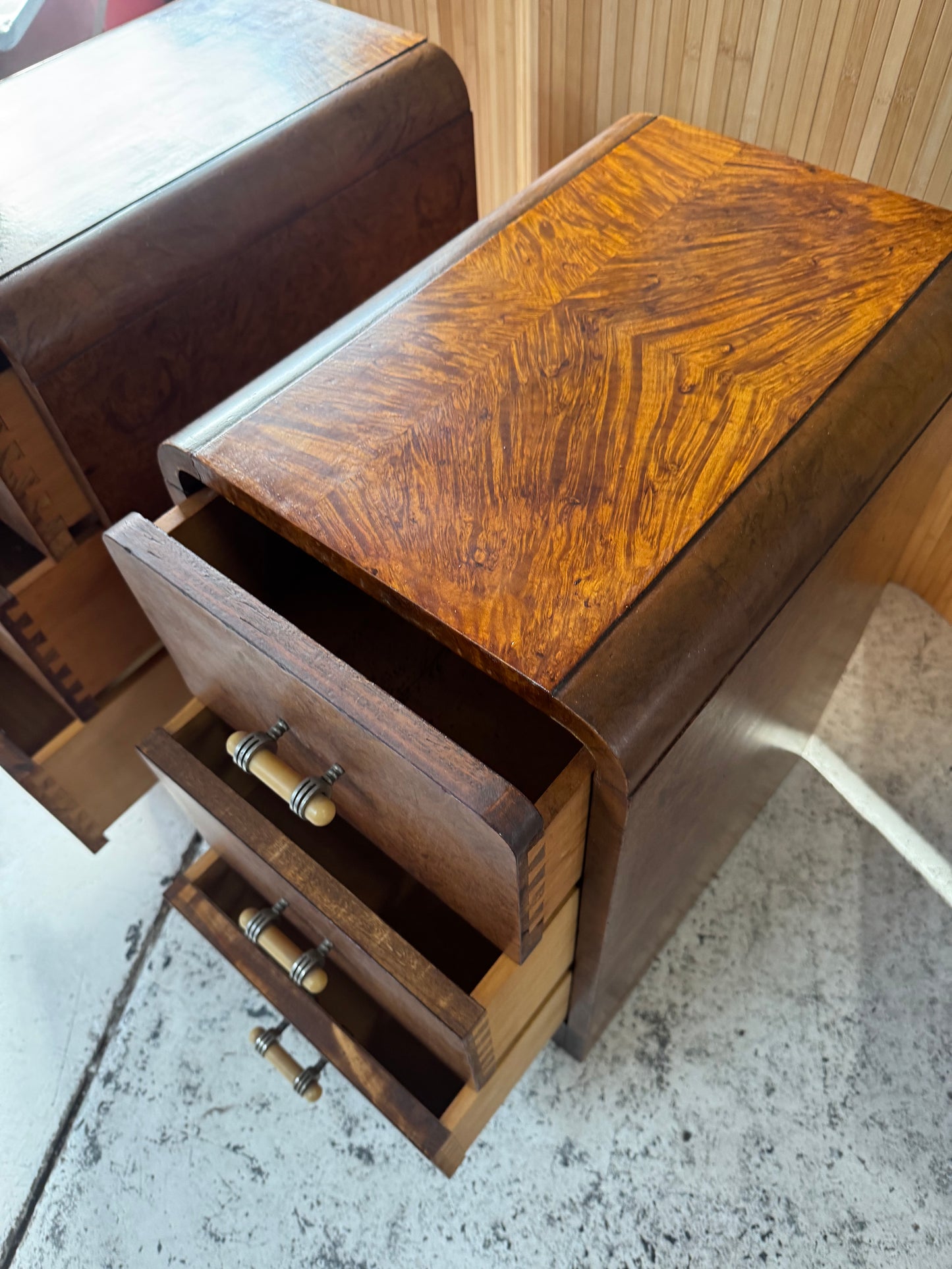 Vintage Burl Wood Bedside Tables - Pair