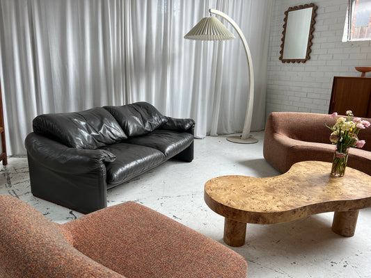 Cassina Maralunga Grey Leather Sofa by Vico Magistretti