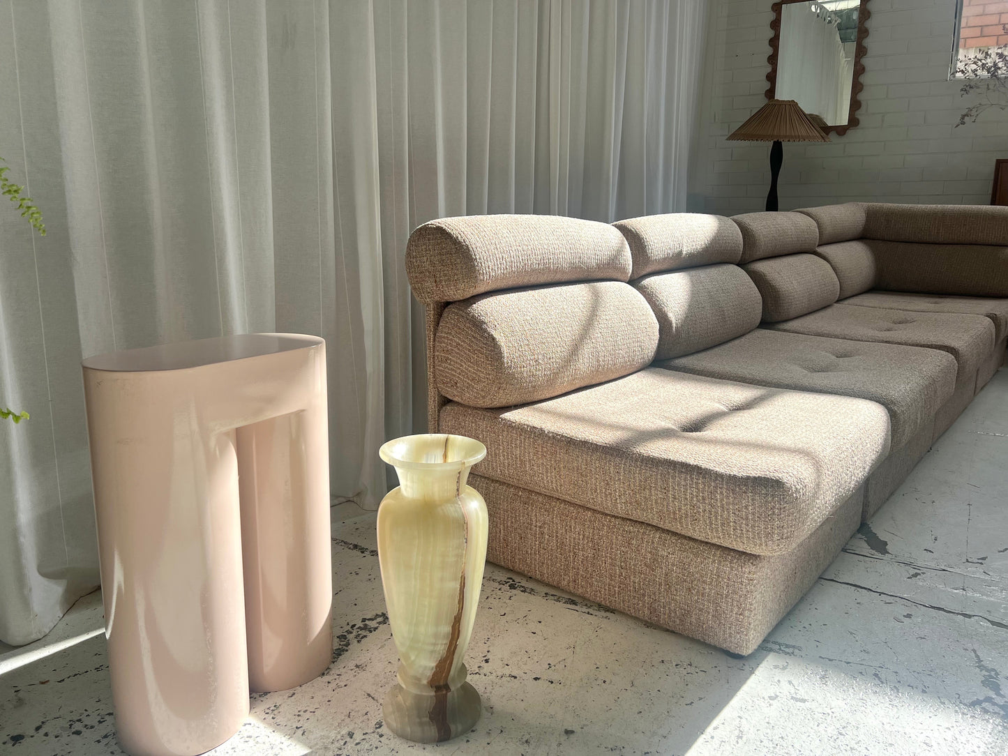 Vintage Pink/Beige Tweed Boucle Modular Sofa Set