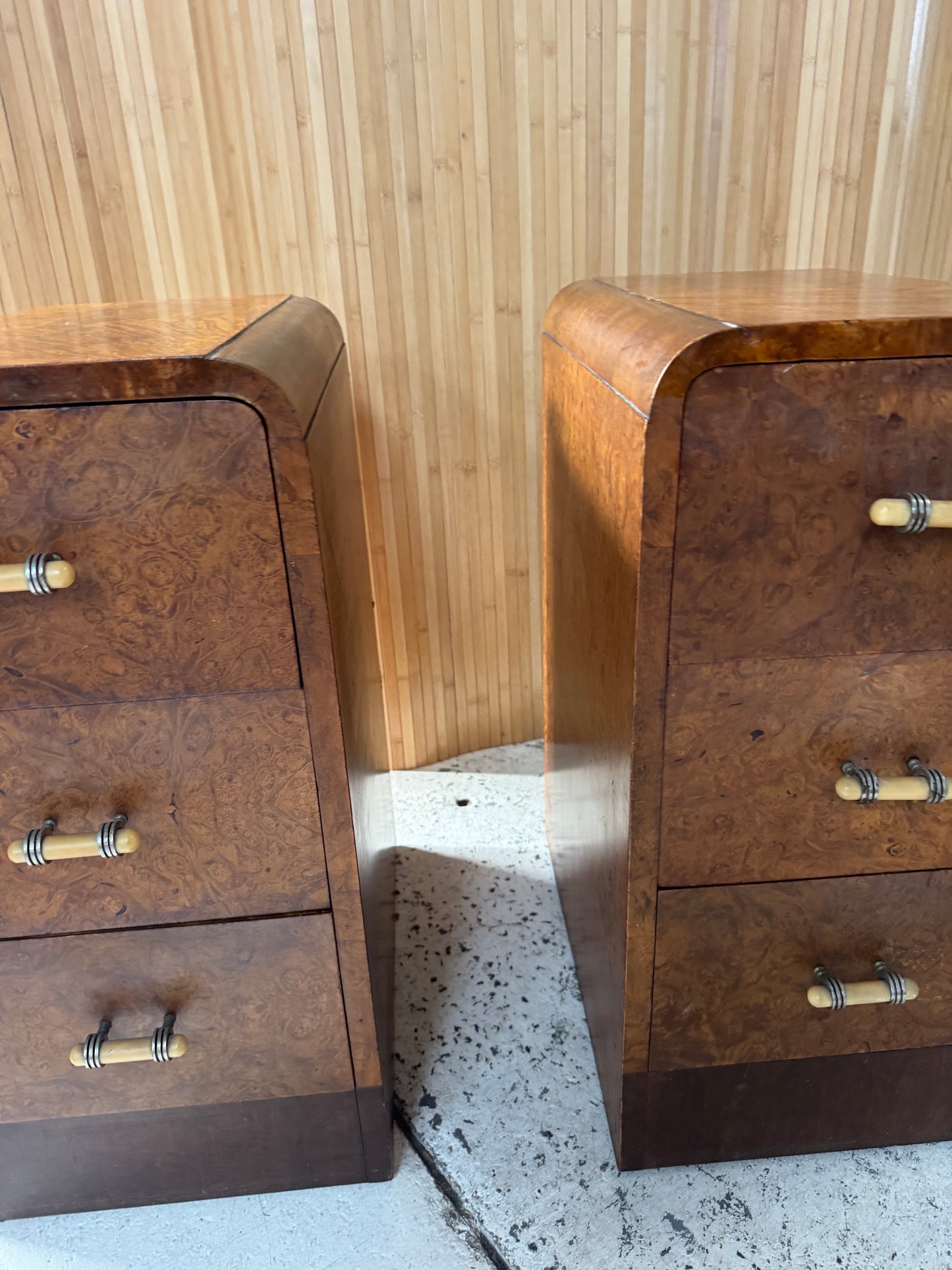 Vintage Burl Wood Bedside Tables - Pair