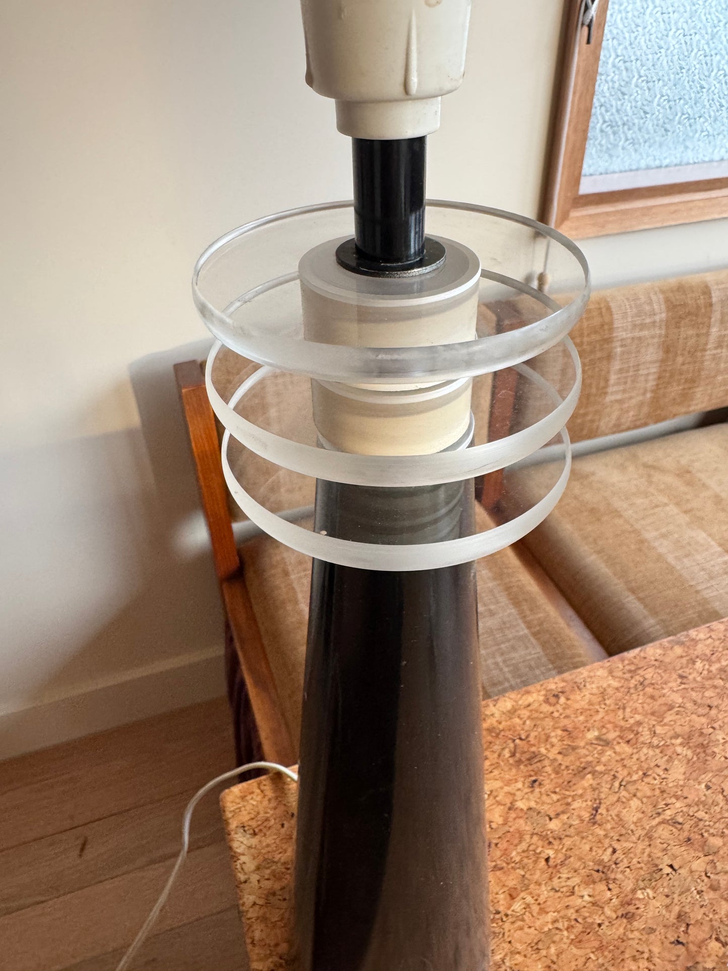 Vintage Lucite Black Ceramic Lamp