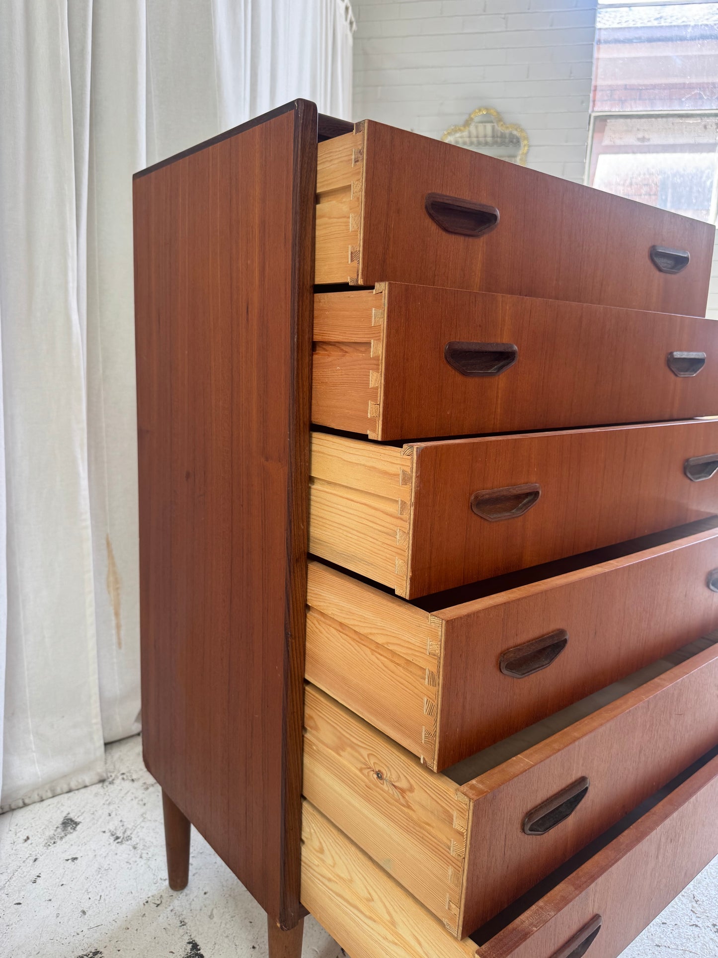P. Westergaard Slimline Danish Tall Boy Drawers