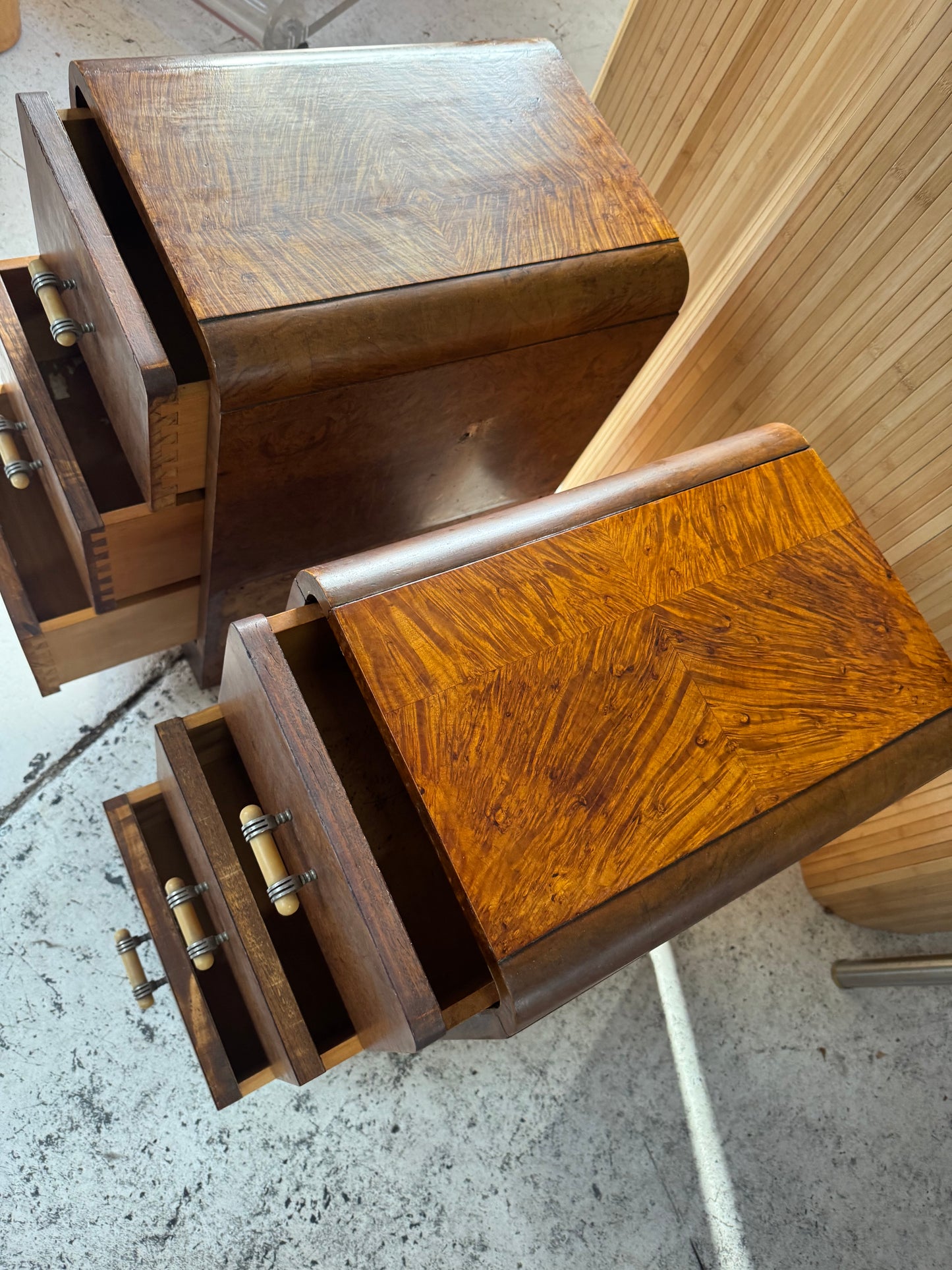Vintage Burl Wood Bedside Tables - Pair