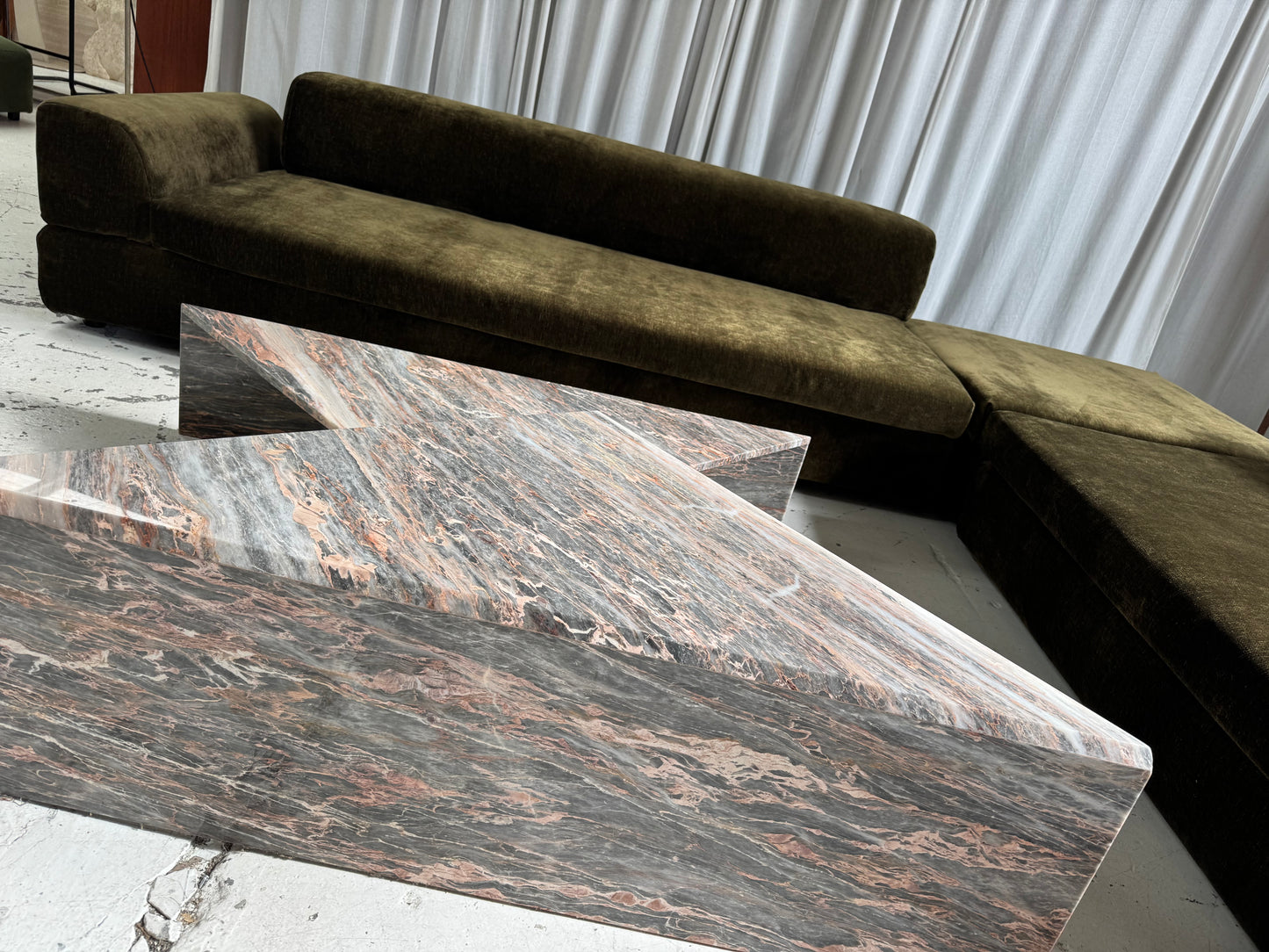 Custom Large Modular Sofa - Bark Velvet