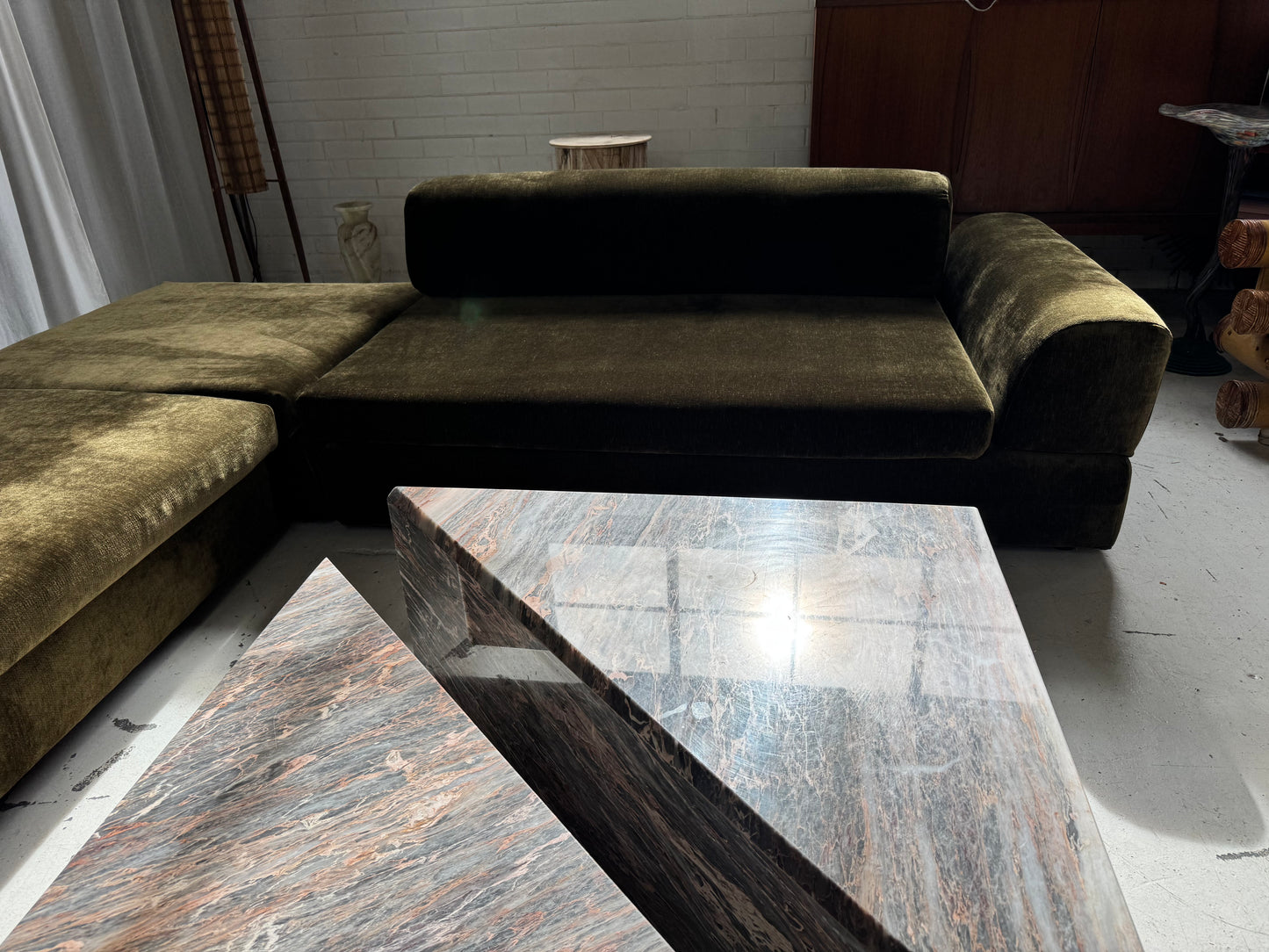 Custom Large Modular Sofa - Bark Velvet