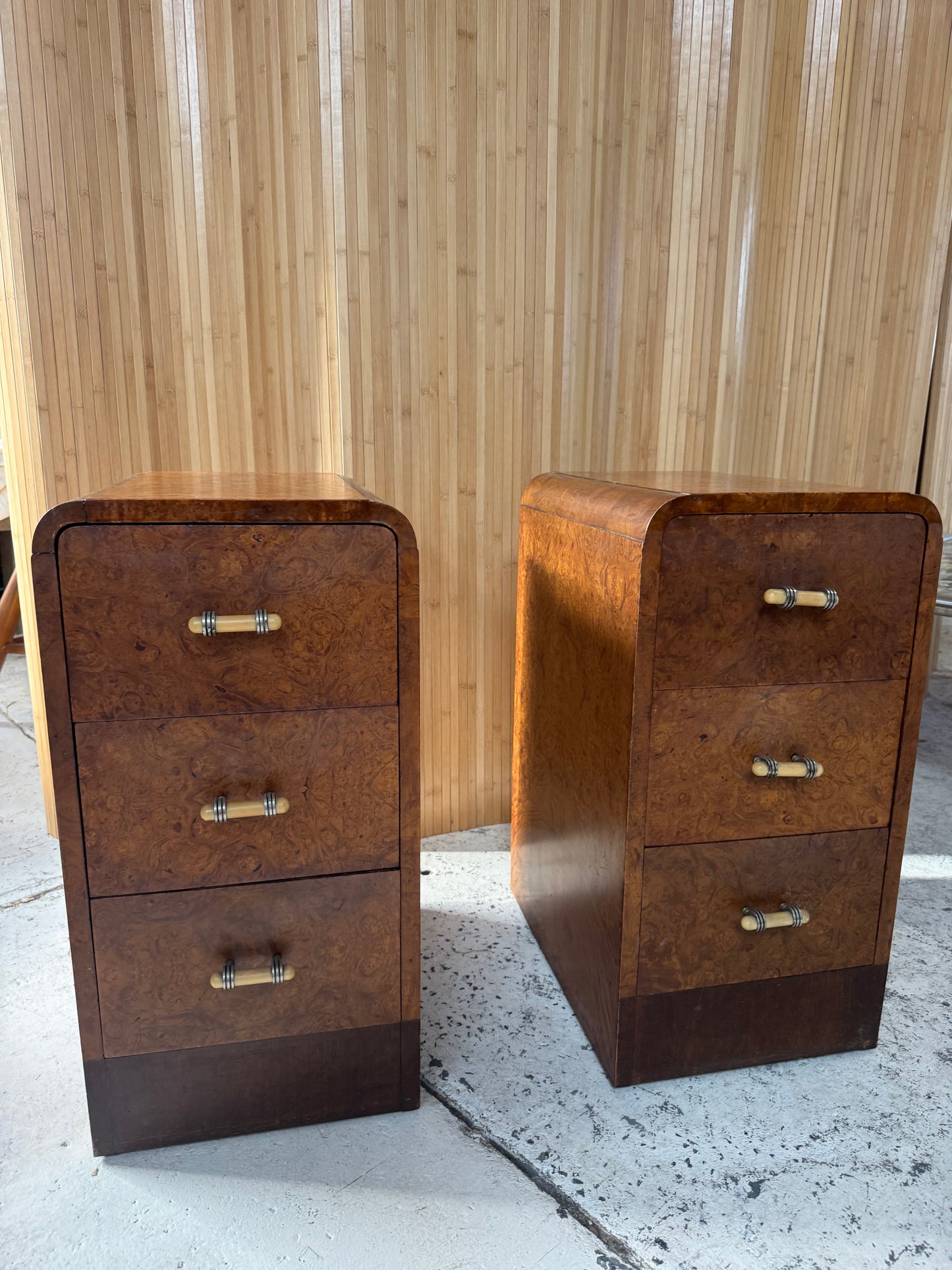 Vintage Burl Wood Bedside Tables - Pair
