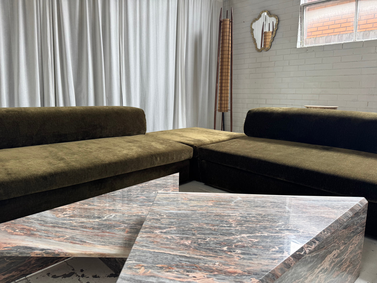 Custom Large Modular Sofa - Bark Velvet