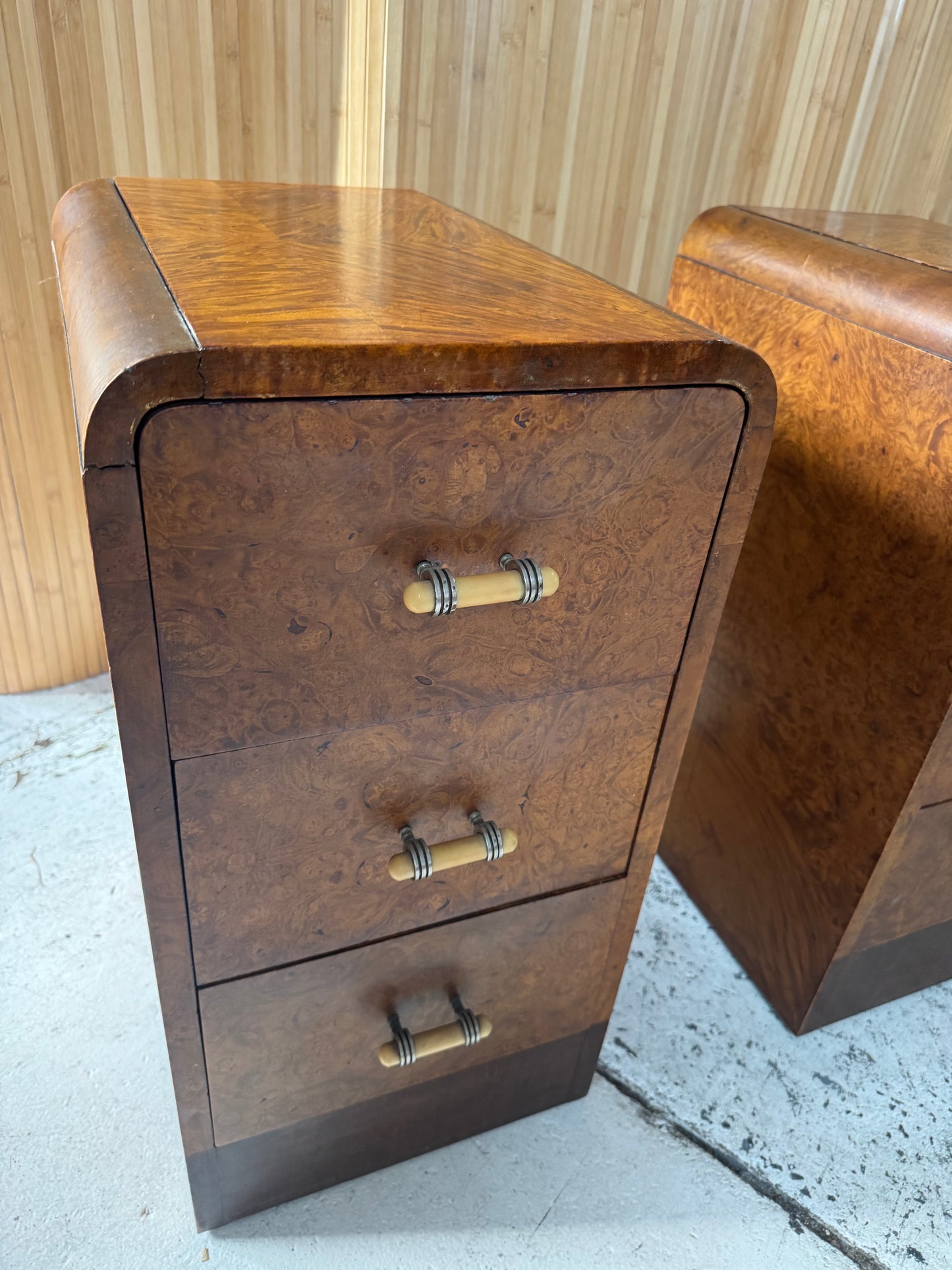 Vintage Burl Wood Bedside Tables - Pair