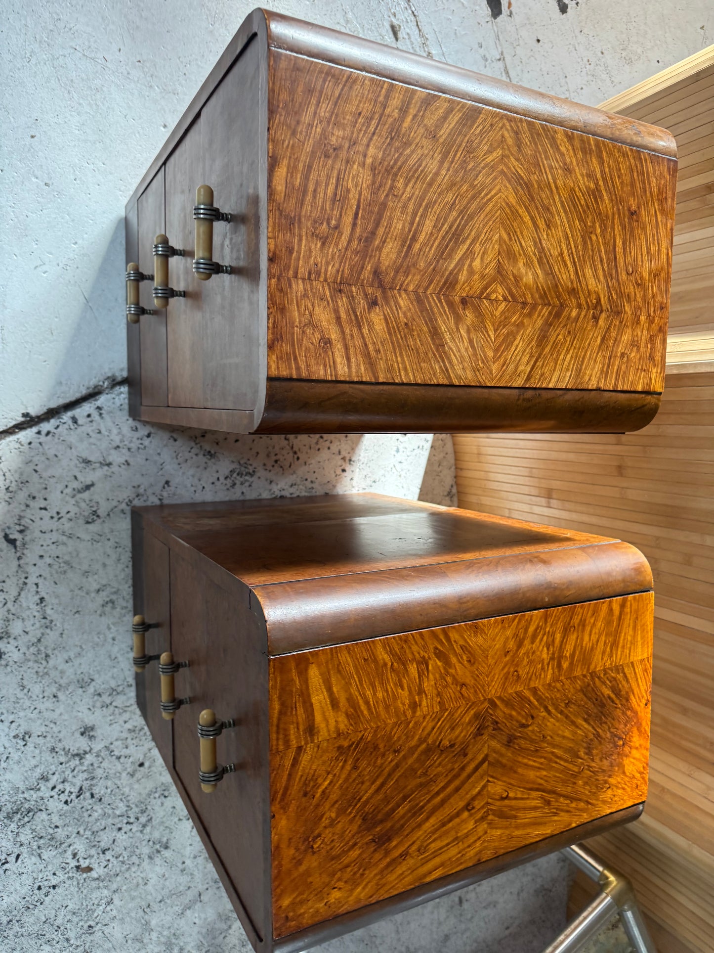 Vintage Burl Wood Bedside Tables - Pair