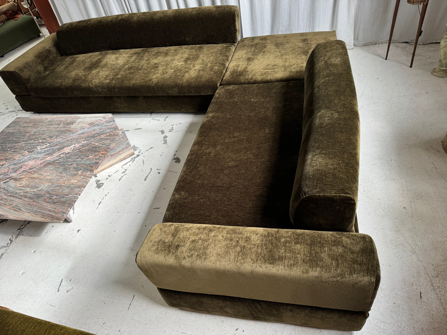 Custom Large Modular Sofa - Bark Velvet