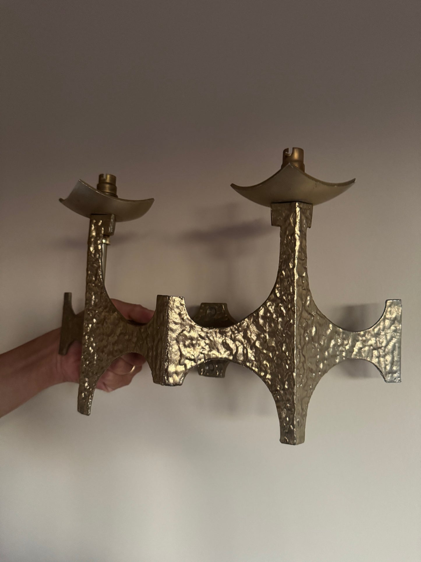 Brutalist Brass Sconces by Moe Bridge