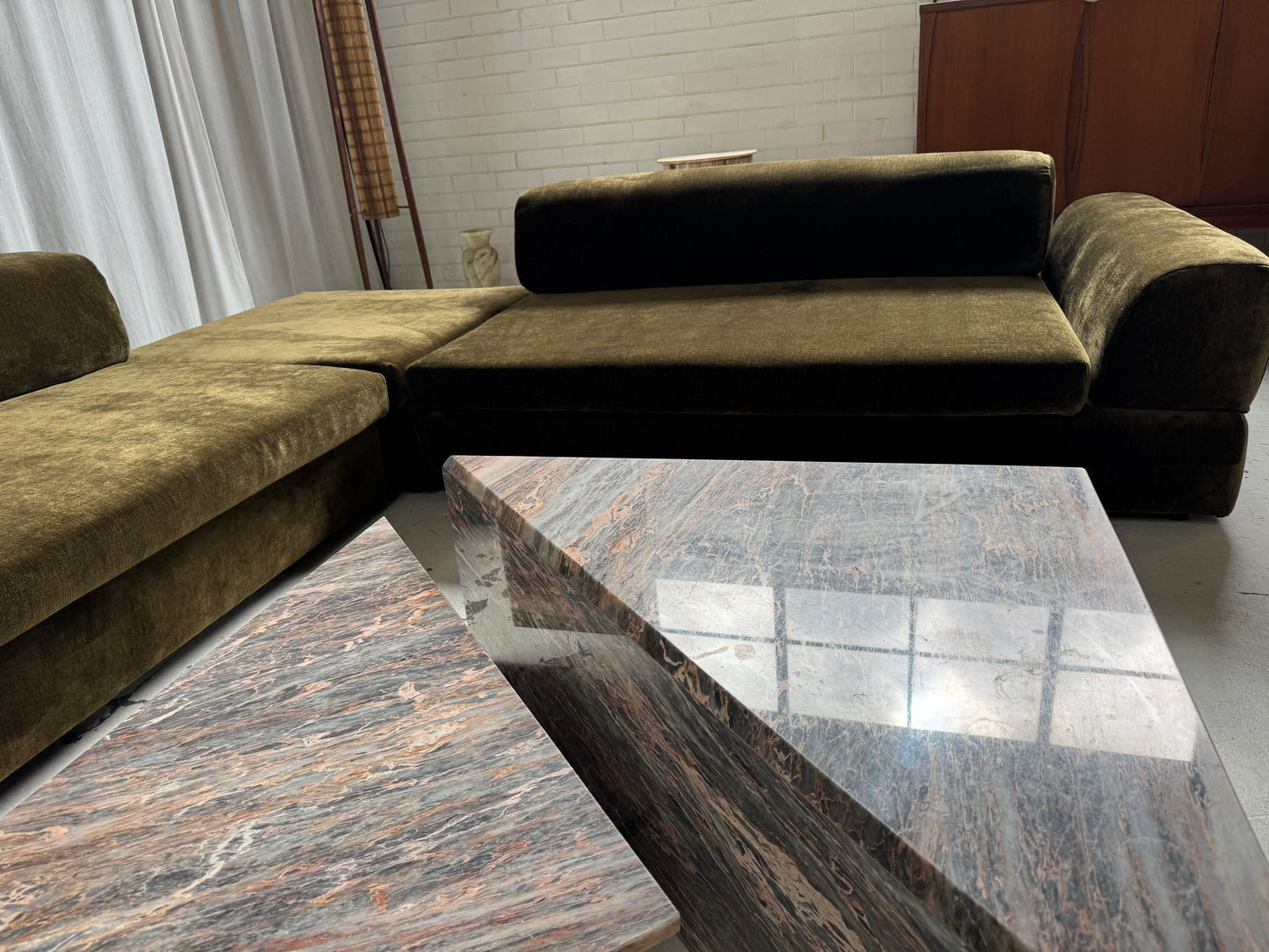 Two Piece Sculptural Marble Triangle Coffee Table Set