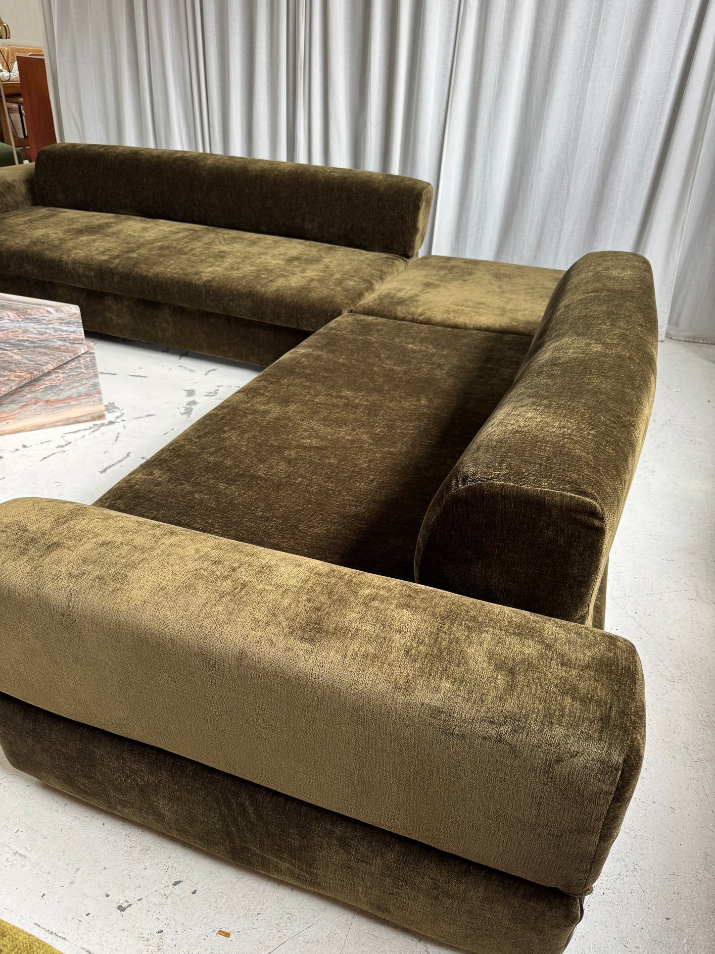 Custom Large Modular Sofa - Bark Velvet