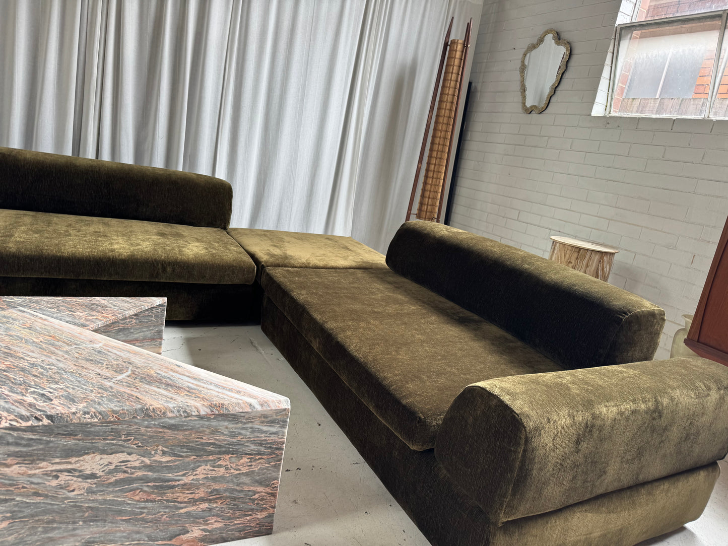 Custom Large Modular Sofa - Bark Velvet