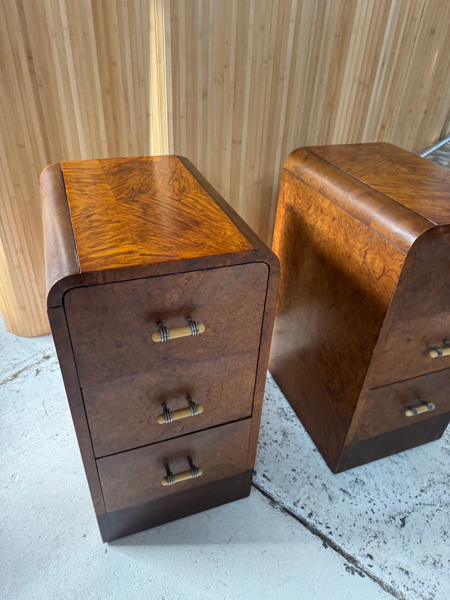 Vintage Burl Wood Bedside Tables - Pair