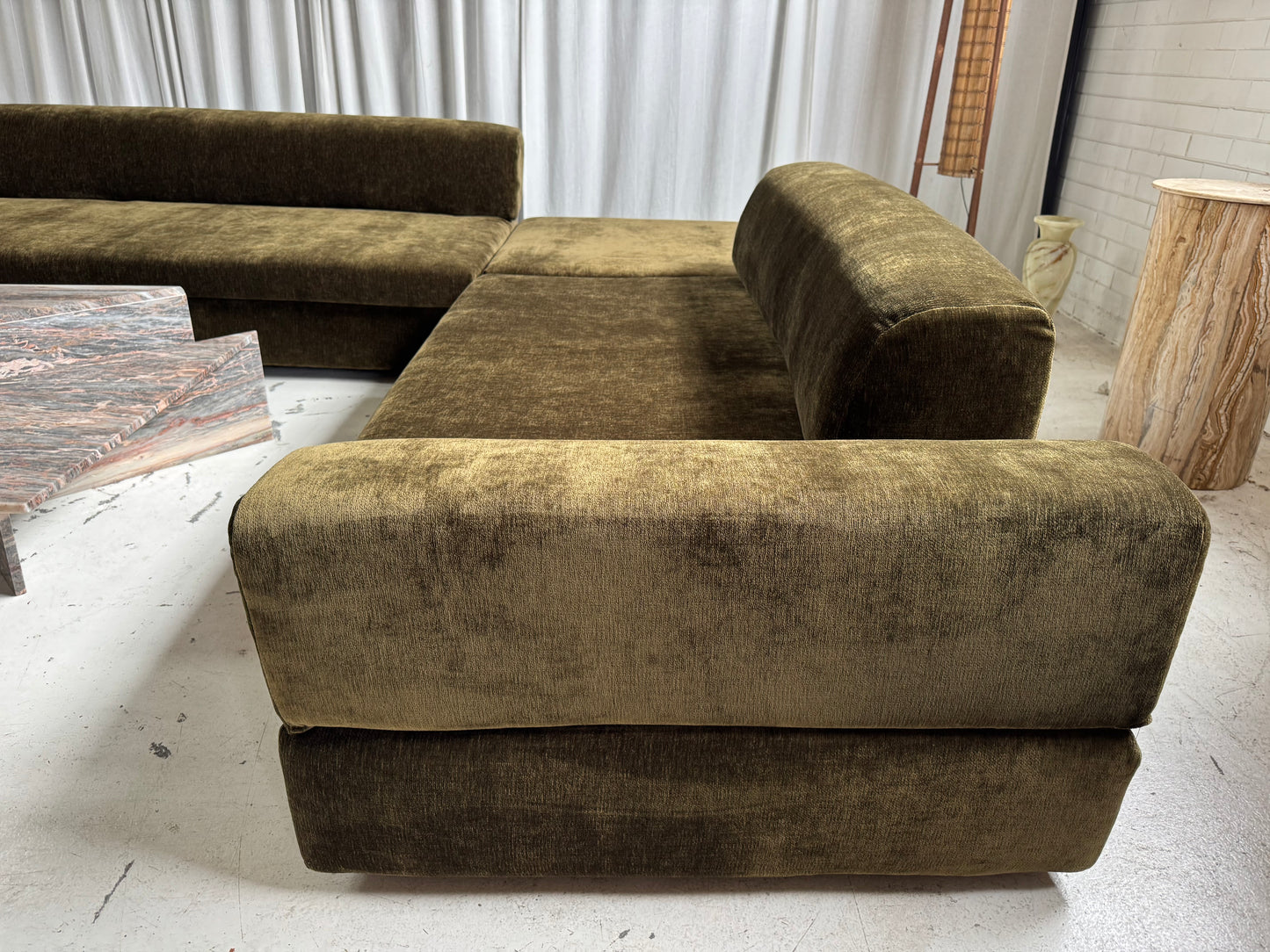 Custom Large Modular Sofa - Bark Velvet