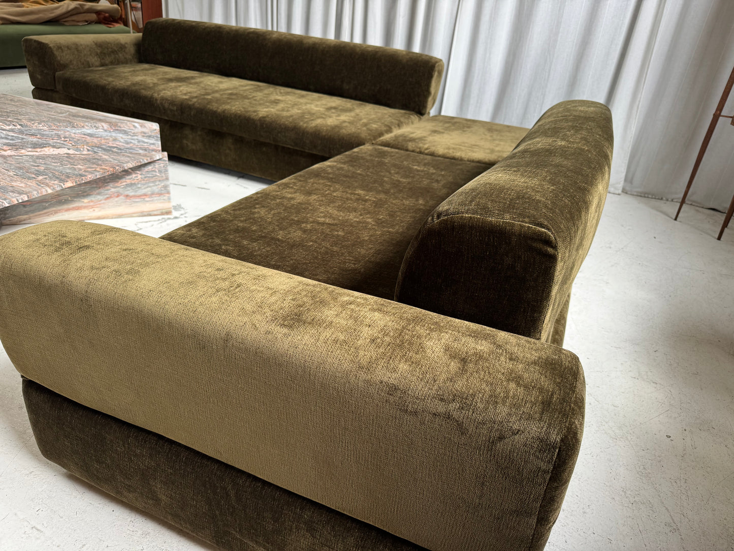 Custom Large Modular Sofa - Bark Velvet