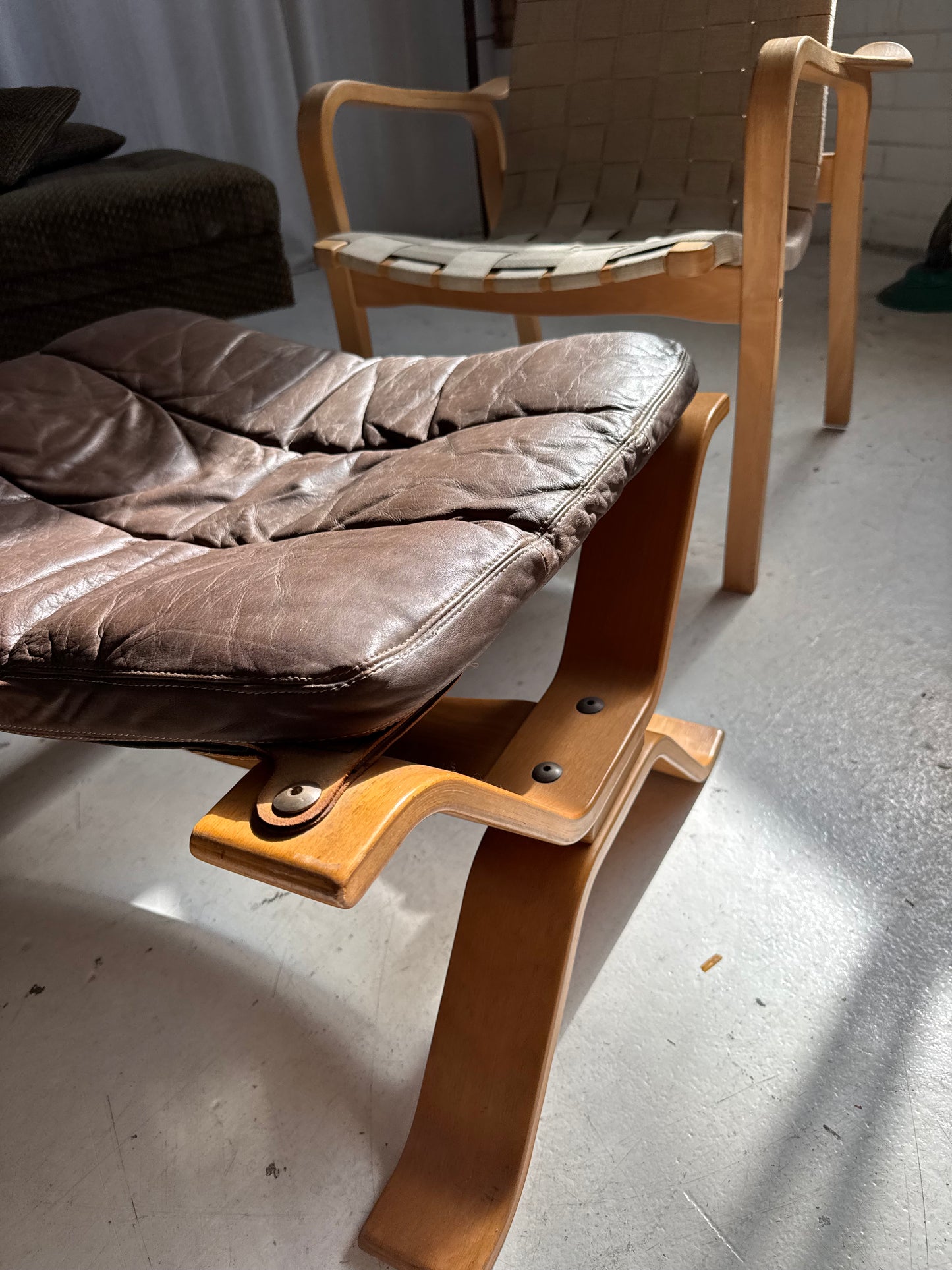 Mid Century Leather Ottoman
