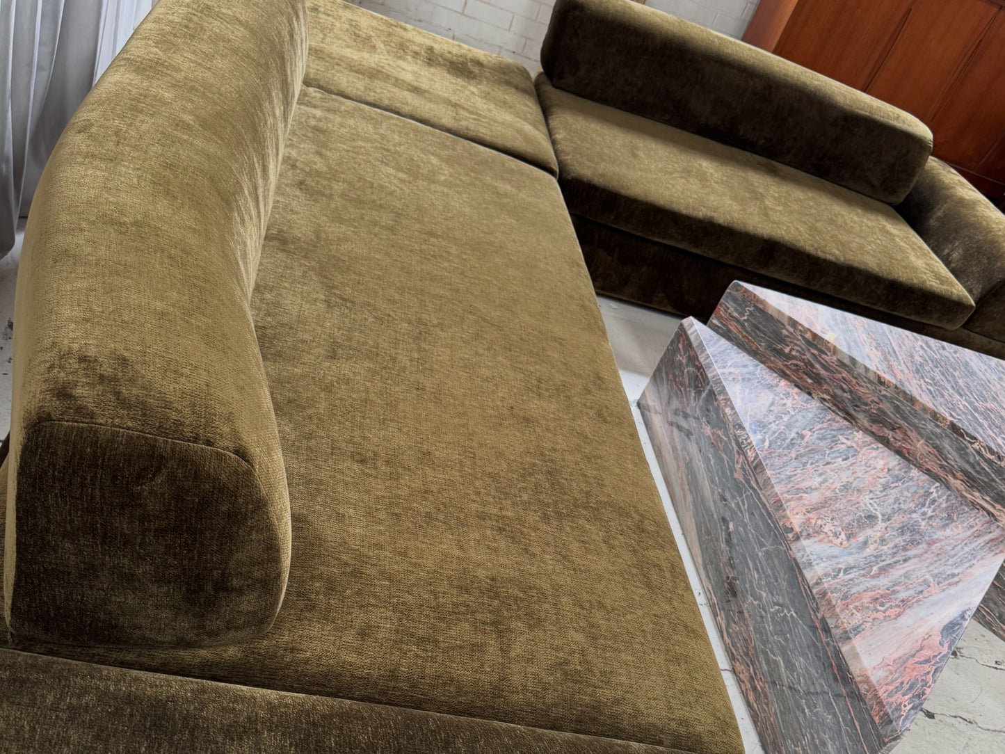 Custom Large Modular Sofa - Bark Velvet