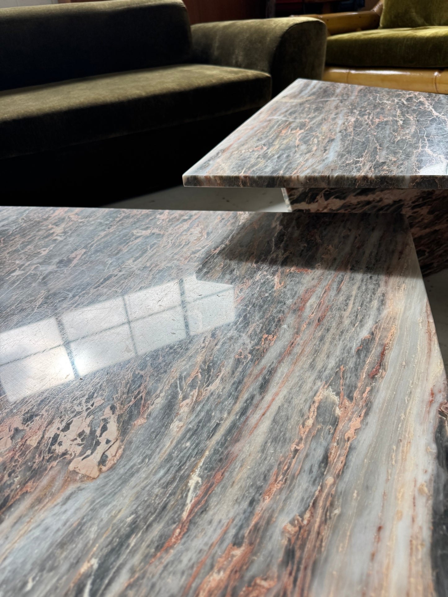 Two Piece Sculptural Marble Triangle Coffee Table Set