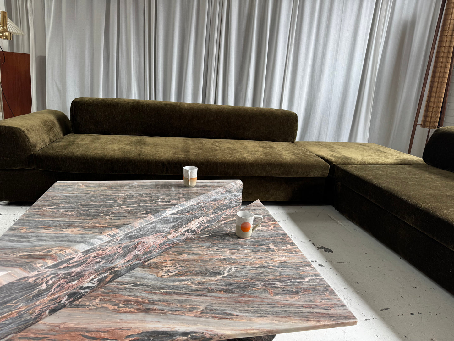Custom Large Modular Sofa - Bark Velvet